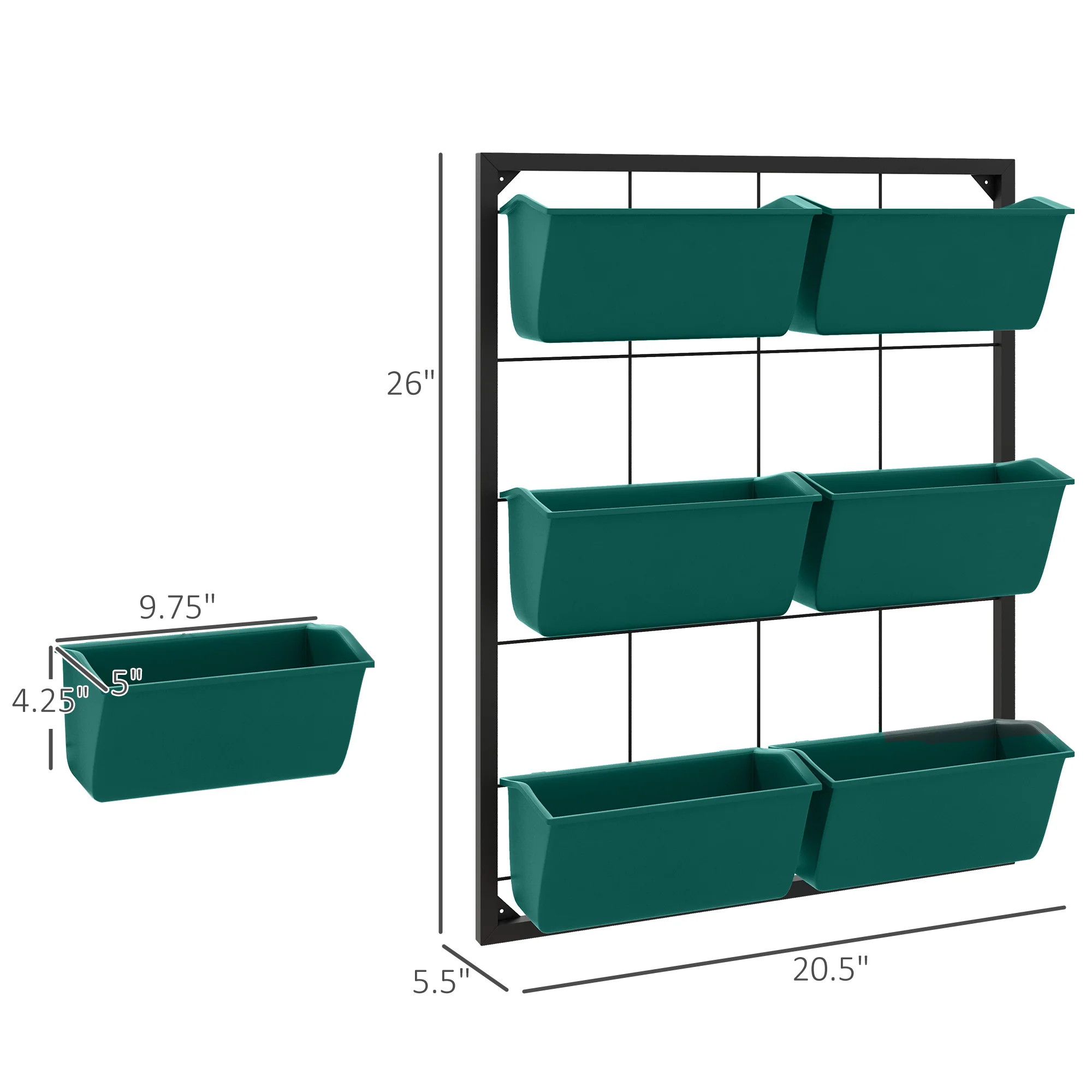 3-Tier Wall Planter with 6 Pots for Indoor and Outdoor Use, Green - Image 5