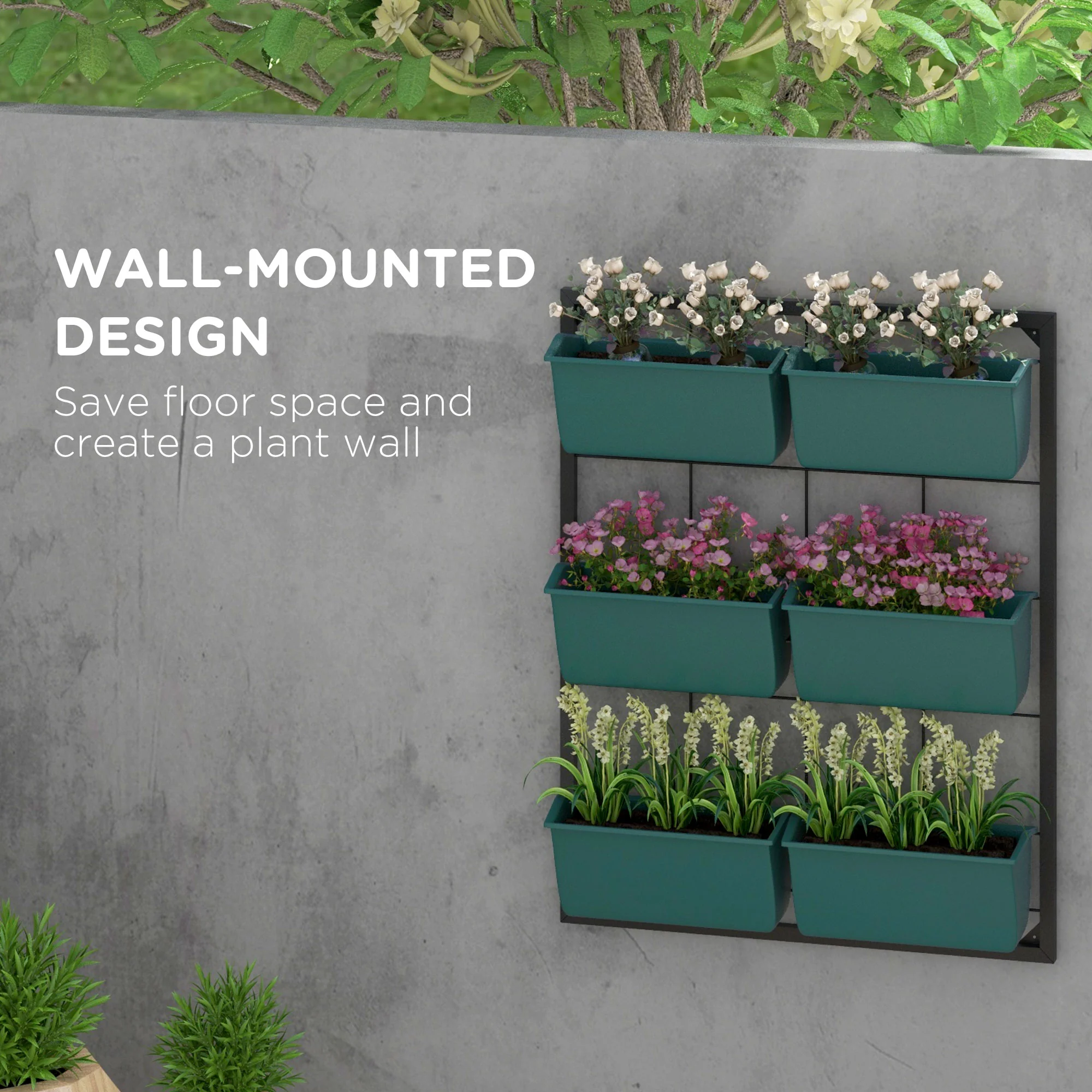 3-Tier Wall Planter with 6 Pots for Indoor and Outdoor Use, Green - Image 6