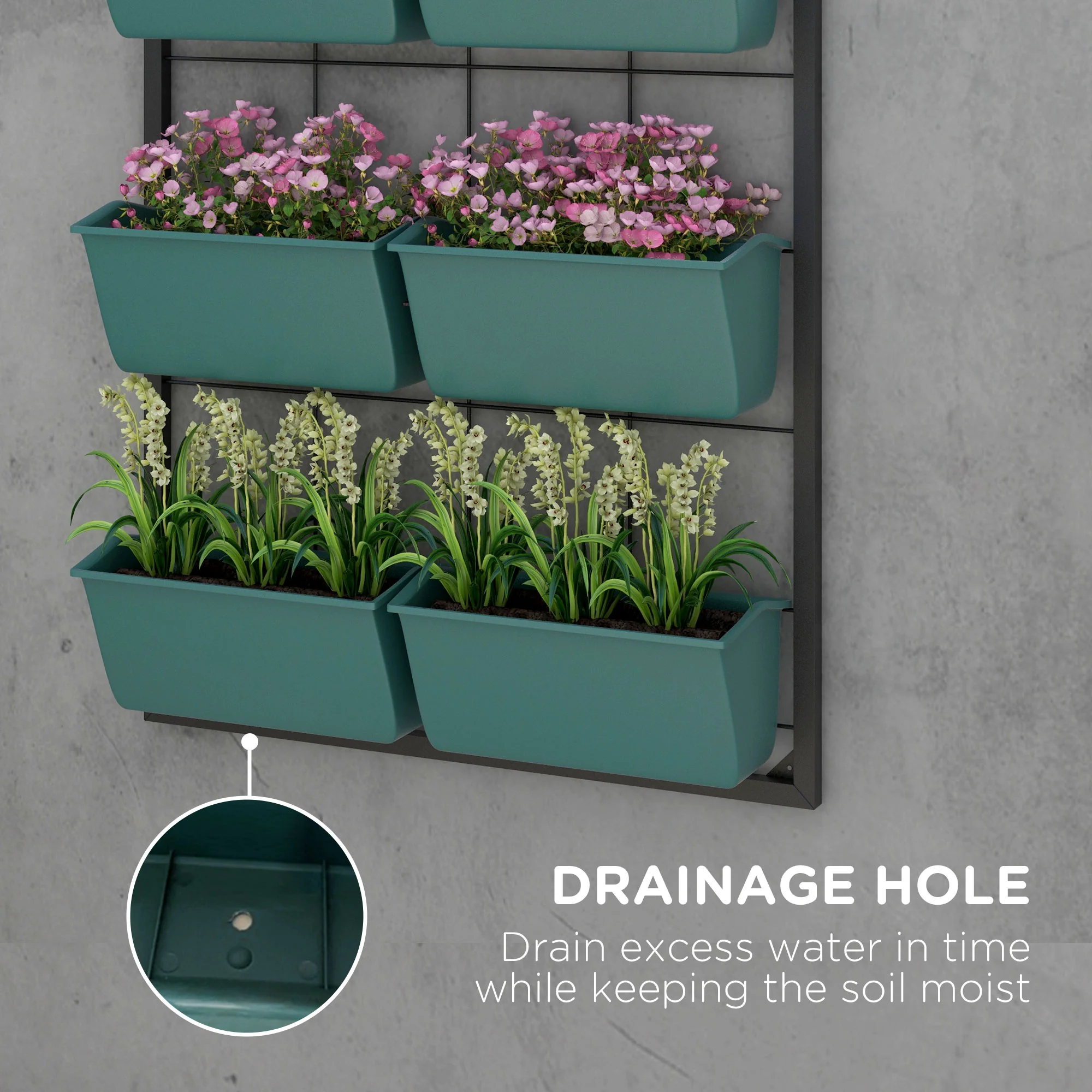 3-Tier Wall Planter with 6 Pots for Indoor and Outdoor Use, Green - Image 8