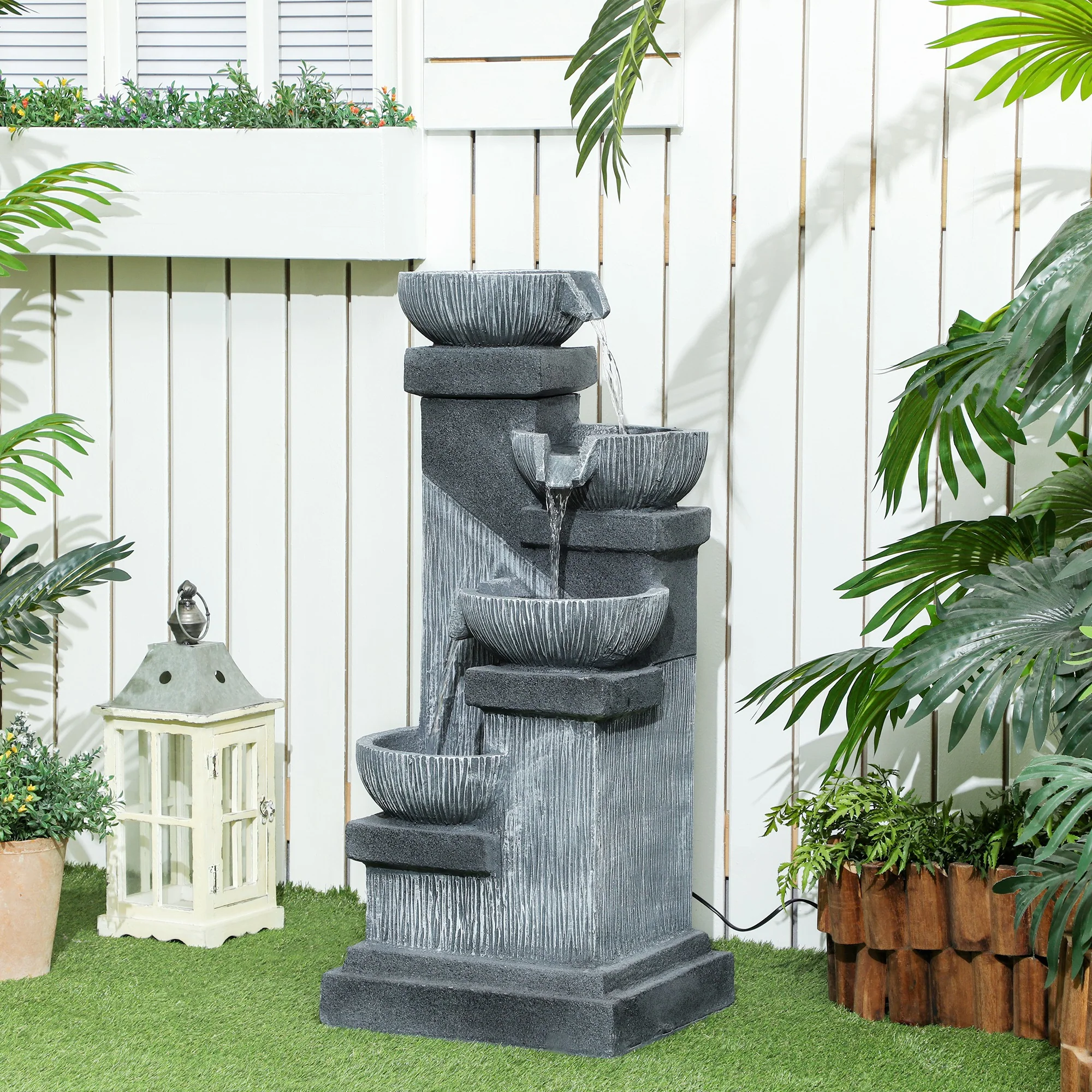 33.5" 4-Tier Resin Cascading Outdoor Fountain with LED Lights - Image 3