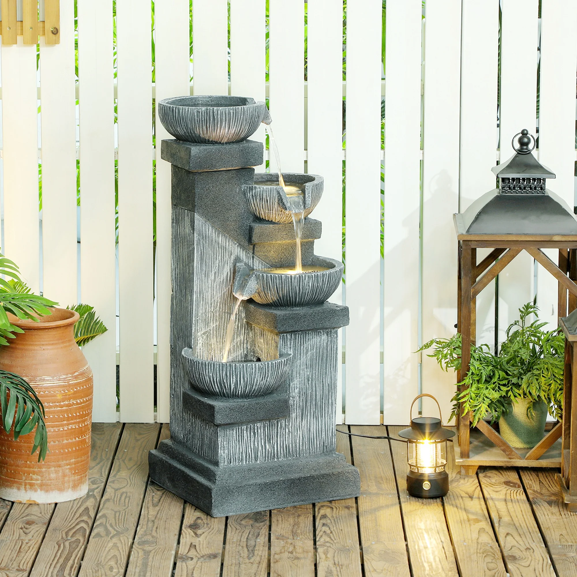 33.5" 4-Tier Resin Cascading Outdoor Fountain with LED Lights - Image 4