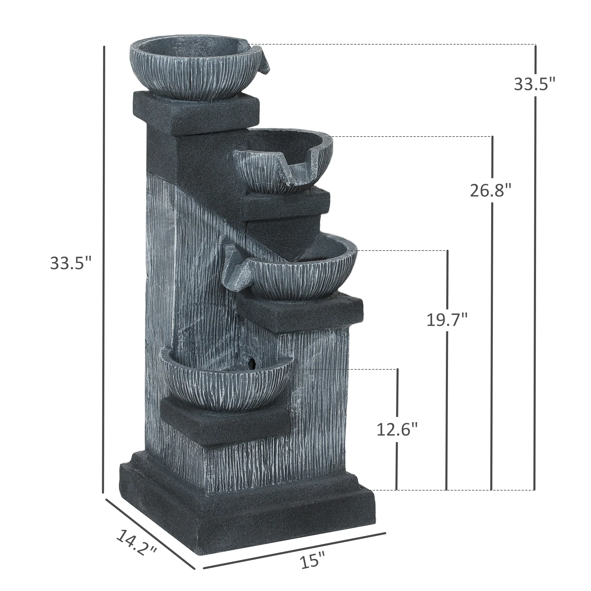 33.5" 4-Tier Resin Cascading Outdoor Fountain with LED Lights - Image 5