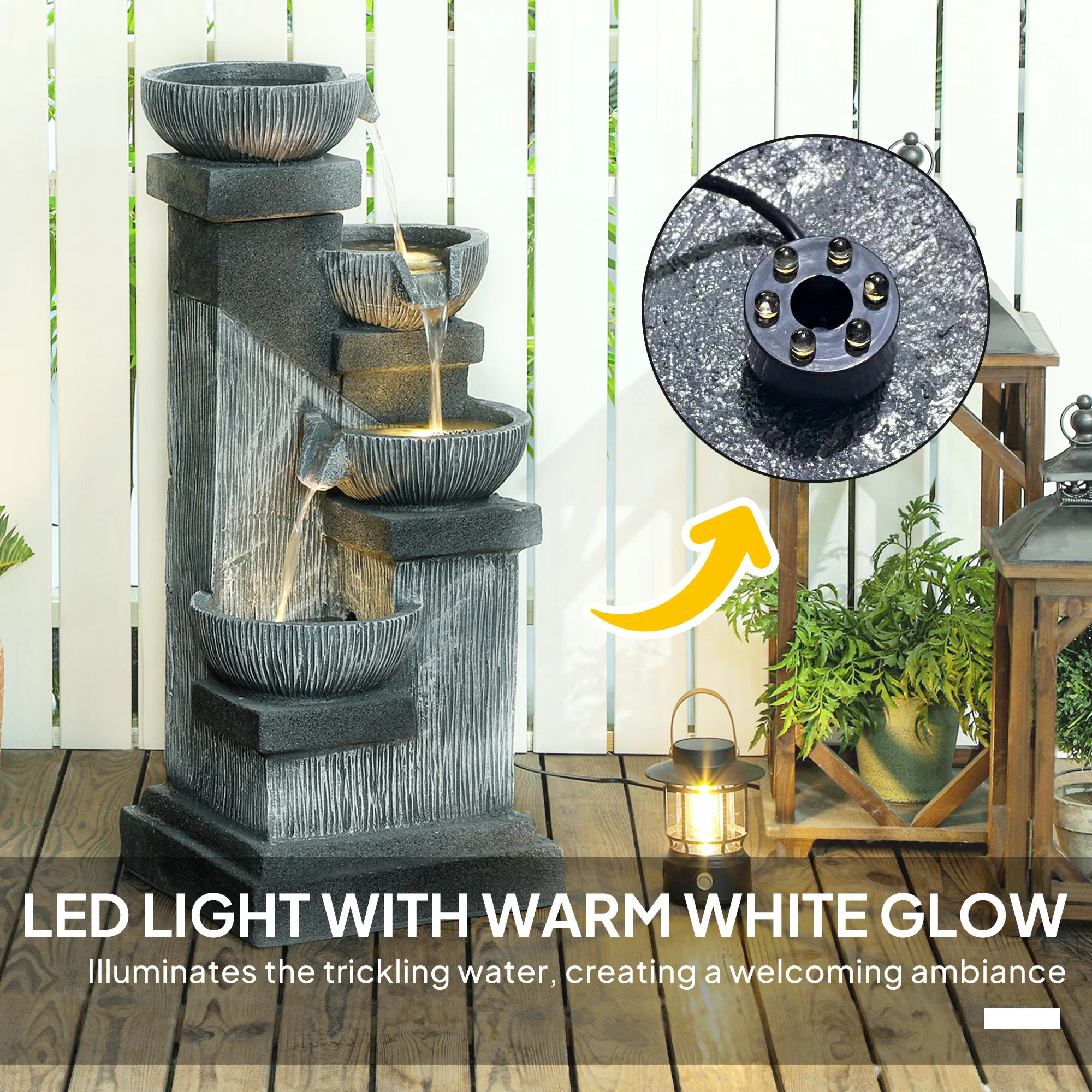 33.5" 4-Tier Resin Cascading Outdoor Fountain with LED Lights - Image 6