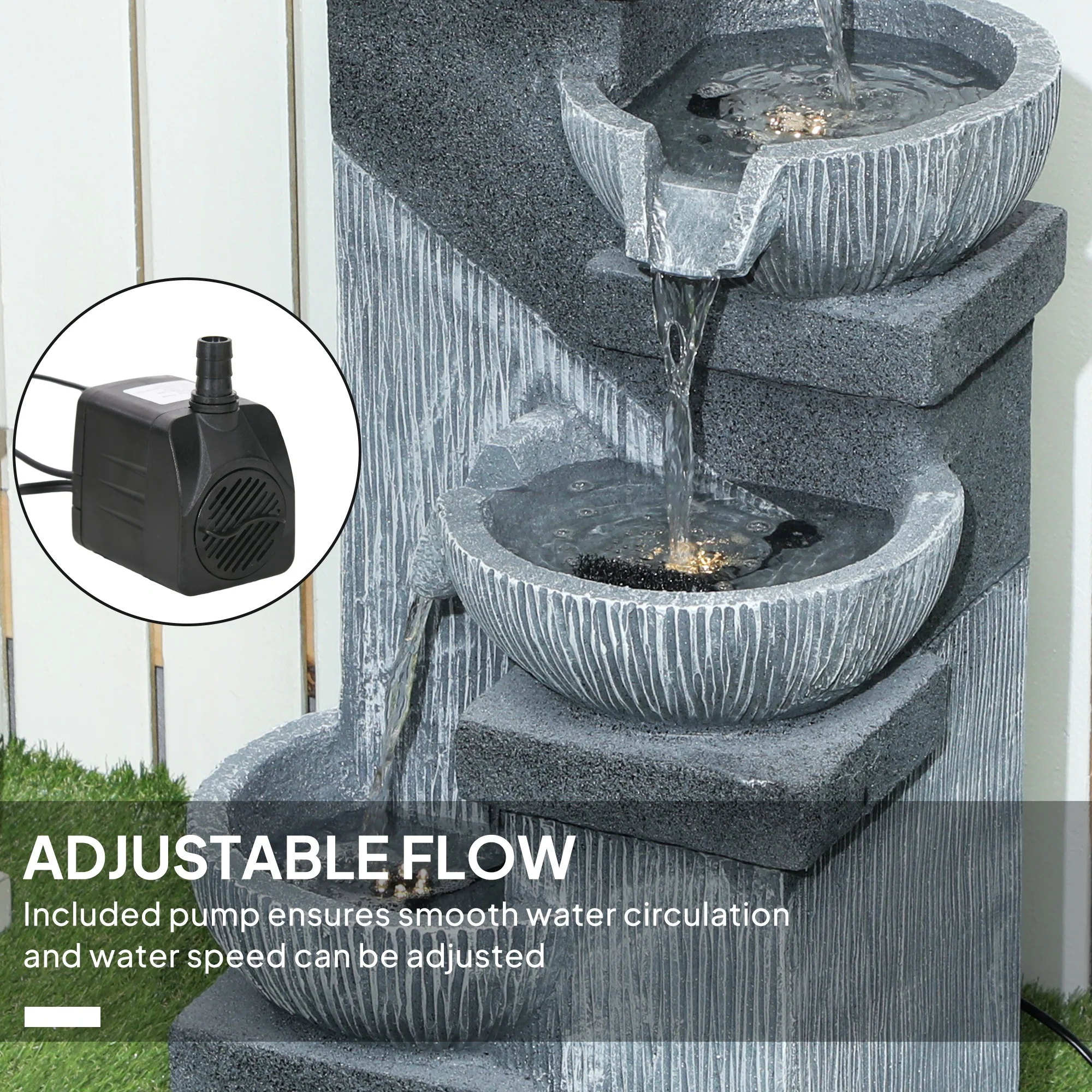 33.5" 4-Tier Resin Cascading Outdoor Fountain with LED Lights - Image 7
