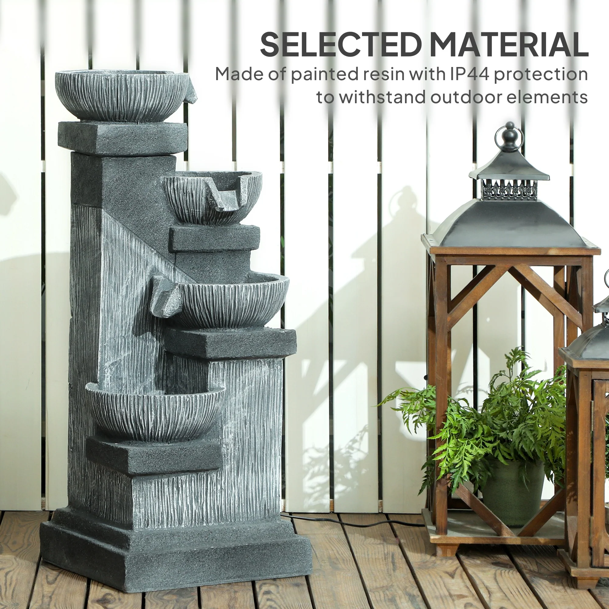 33.5" 4-Tier Resin Cascading Outdoor Fountain with LED Lights - Image 9