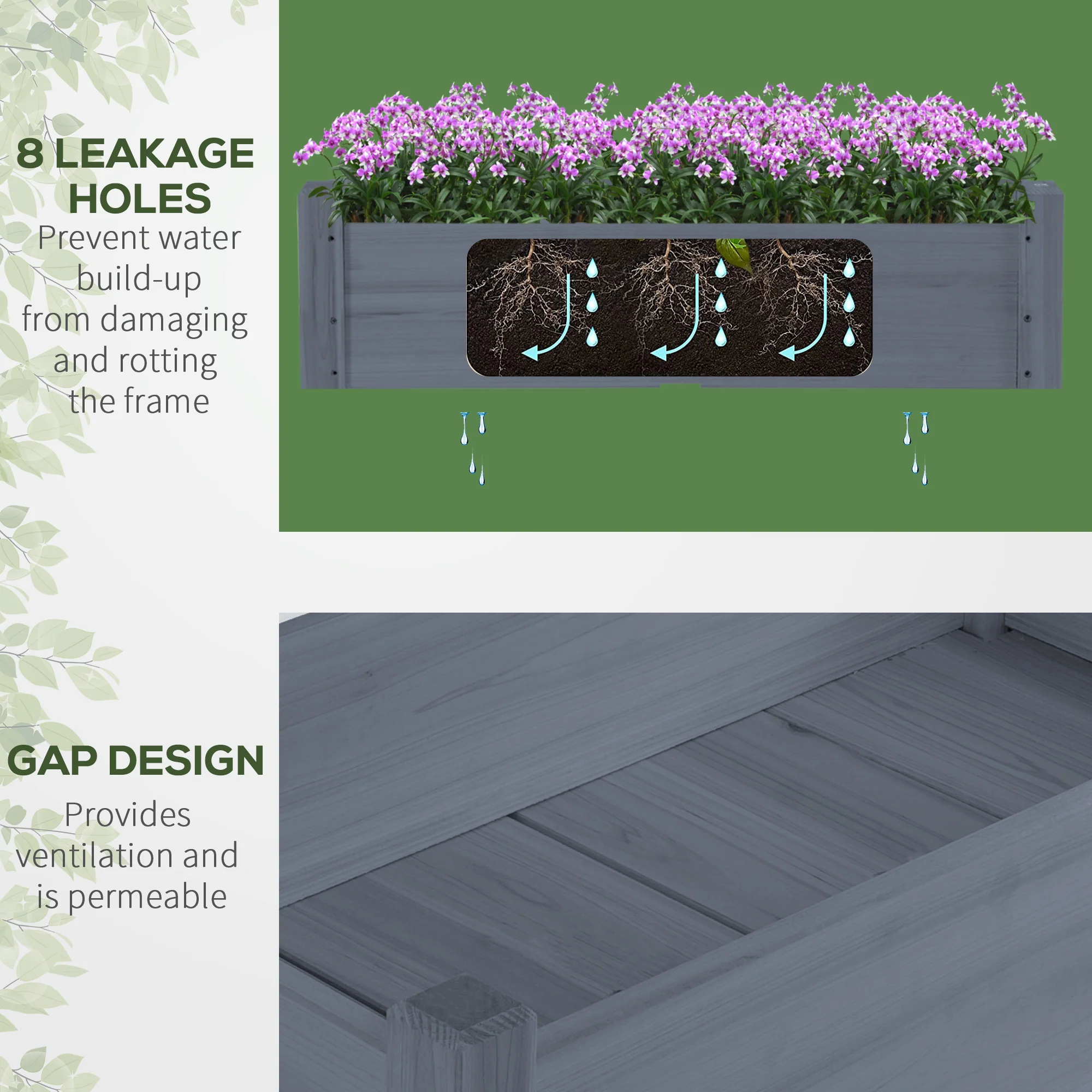 34"x34"x28" Raised Garden Bed, 2-Tier Elevated Wood Planter Box for Backyard, Patio to Grow Vegetables, Herbs, and Flowers, Gray - Image 8