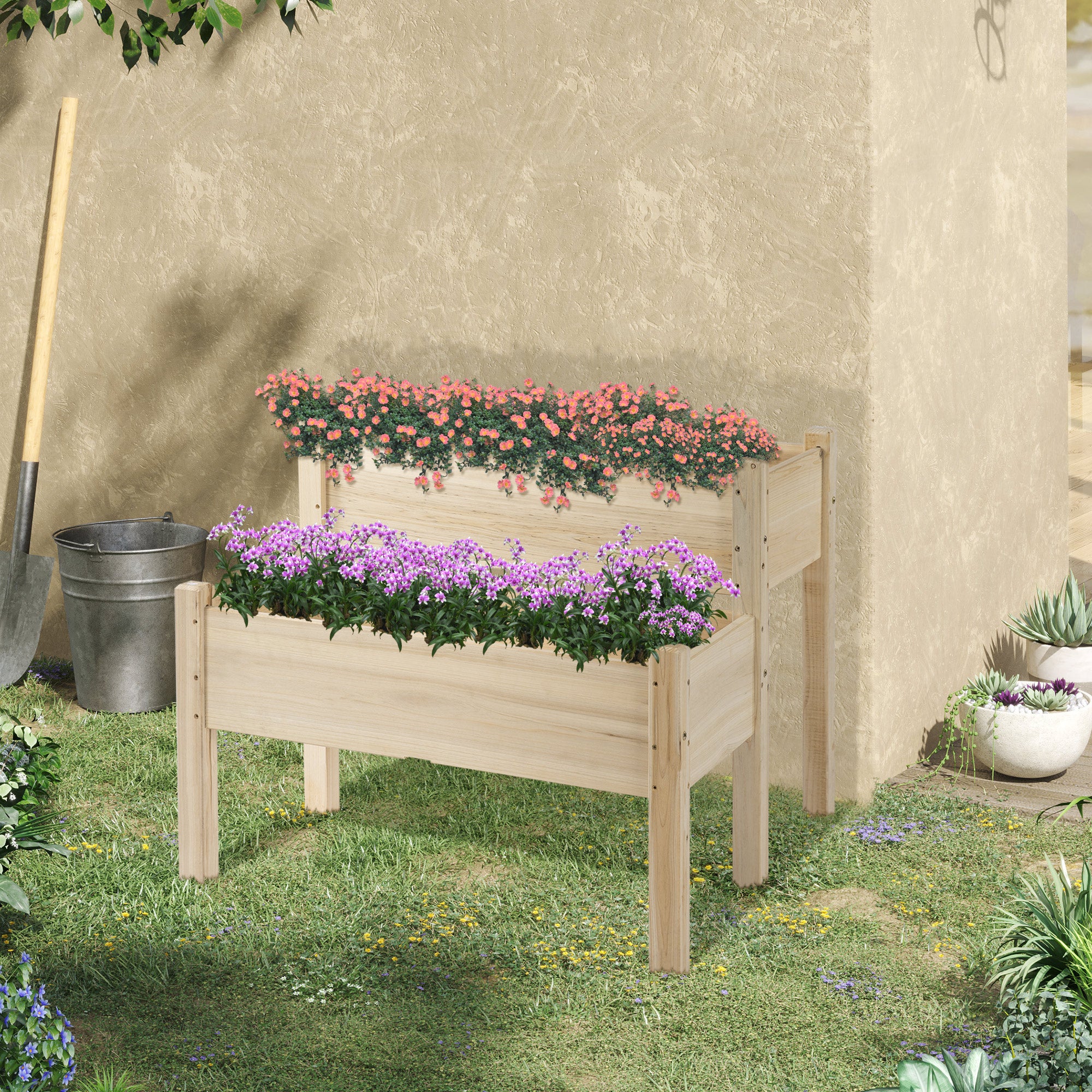 Raised Garden Bed, 2-Tier Wood Planter Stand Plant Grow Box, 33"x33"x28" - Image 3
