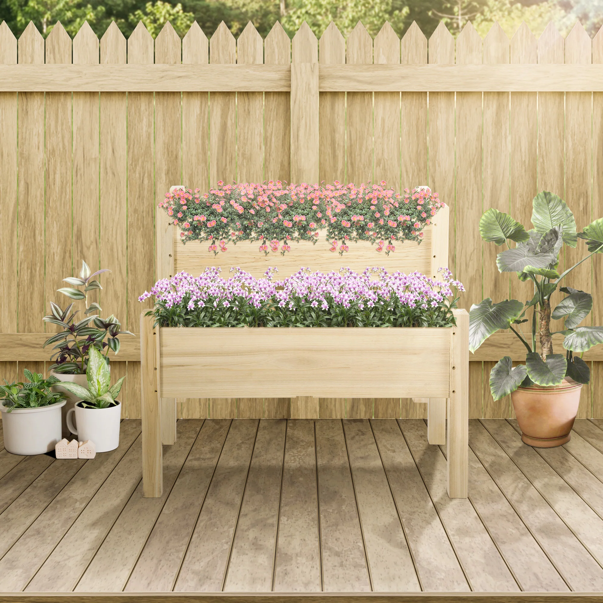 Raised Garden Bed, 2-Tier Wood Planter Stand Plant Grow Box, 33"x33"x28" - Image 4
