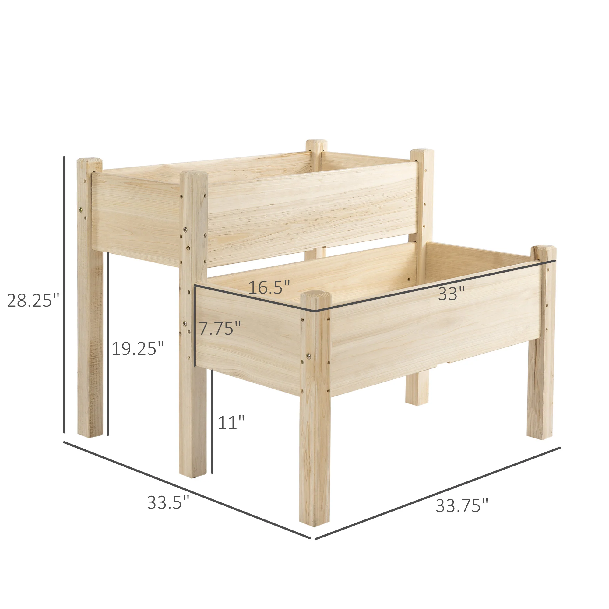 Raised Garden Bed, 2-Tier Wood Planter Stand Plant Grow Box, 33"x33"x28" - Image 5
