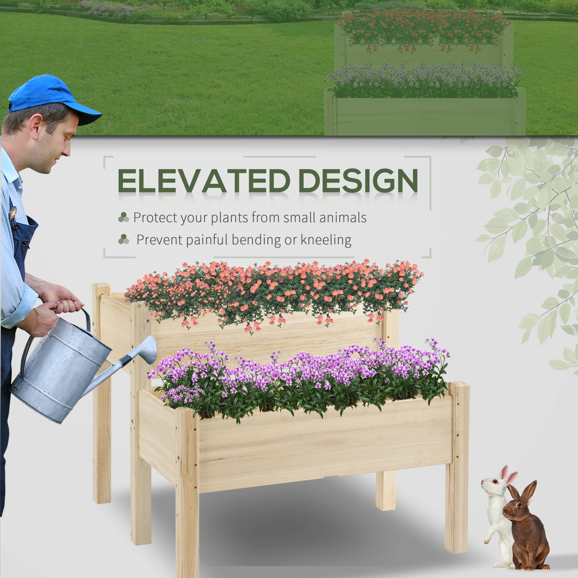 Raised Garden Bed, 2-Tier Wood Planter Stand Plant Grow Box, 33"x33"x28" - Image 6