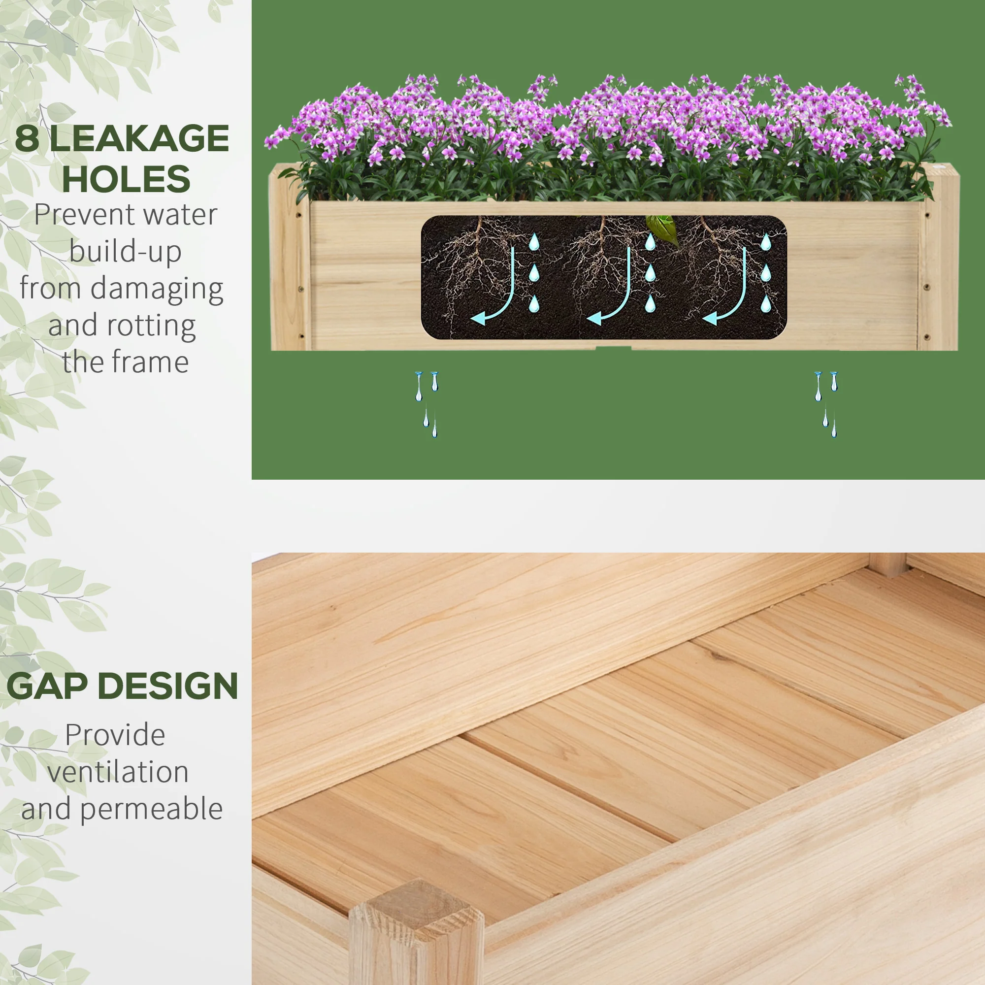 Raised Garden Bed, 2-Tier Wood Planter Stand Plant Grow Box, 33"x33"x28" - Image 8