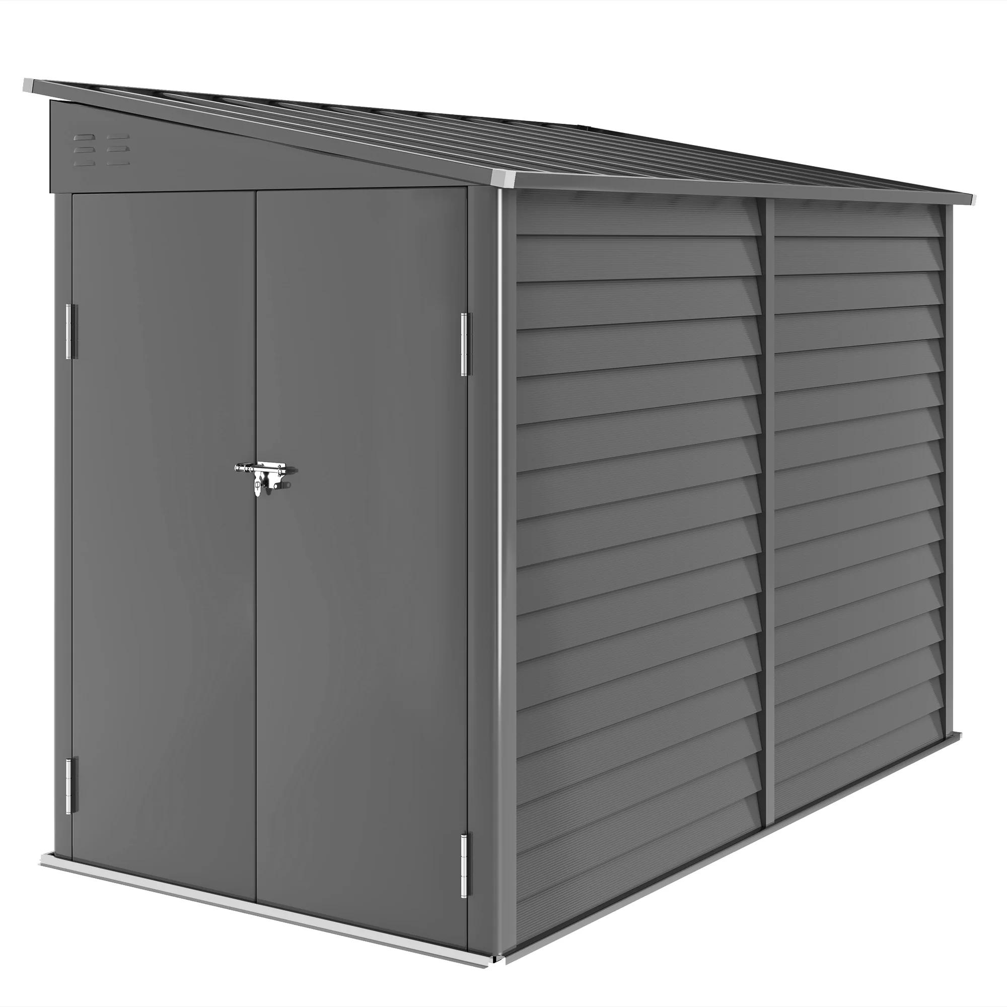 4.6' x 9' Steel Outdoor Storage Shed with Foundation Kit, Lockable Doors and Gloves, Dark Gray - Image 2