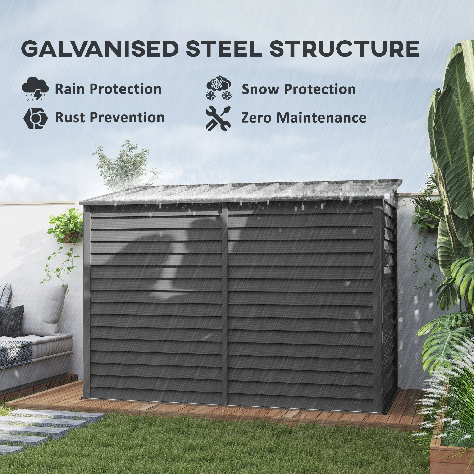 4.6' x 9' Steel Outdoor Storage Shed with Foundation Kit, Lockable Doors and Gloves, Dark Gray - Image 6