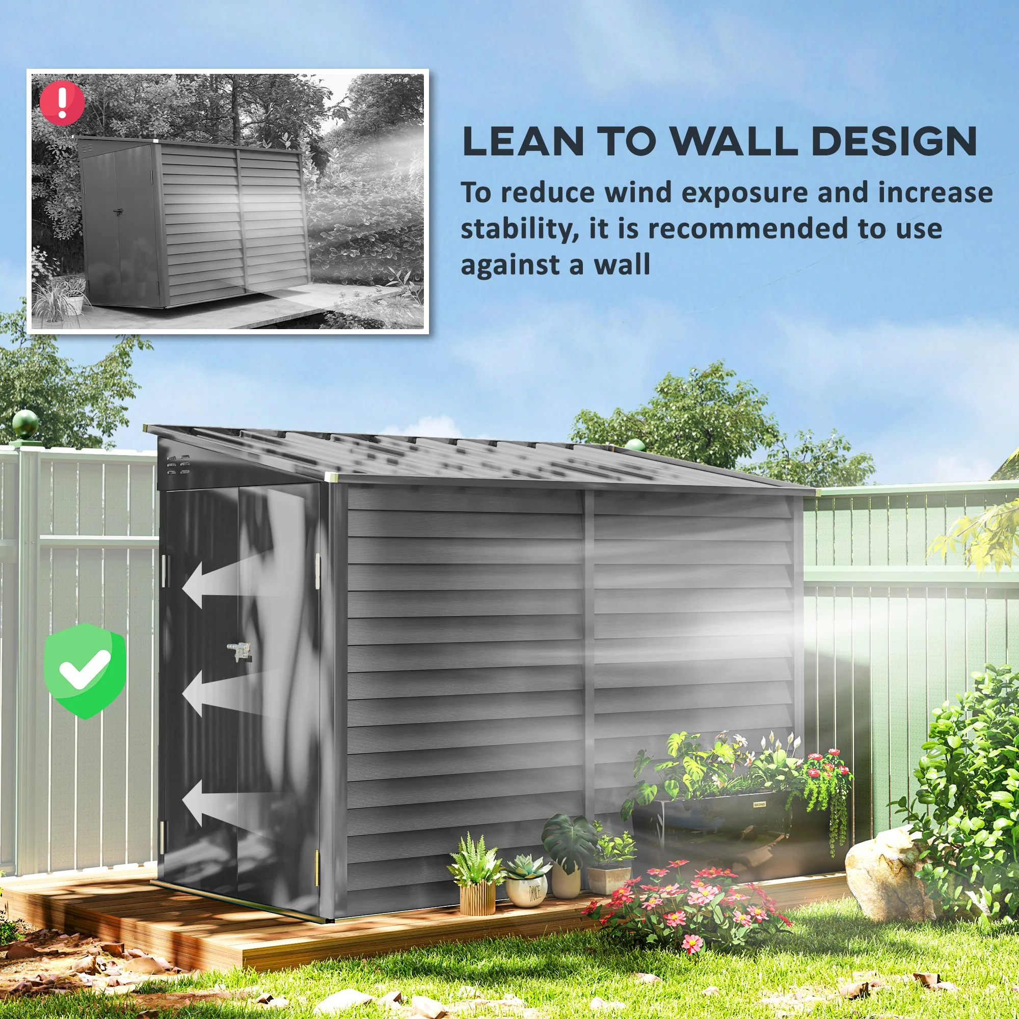4.6' x 9' Steel Outdoor Storage Shed with Foundation Kit, Lockable Doors and Gloves, Dark Gray - Image 7