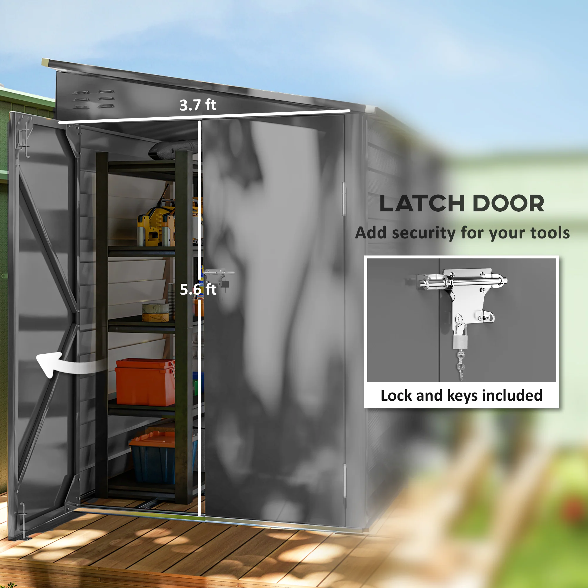 4.6' x 9' Steel Outdoor Storage Shed with Foundation Kit, Lockable Doors and Gloves, Dark Gray - Image 8