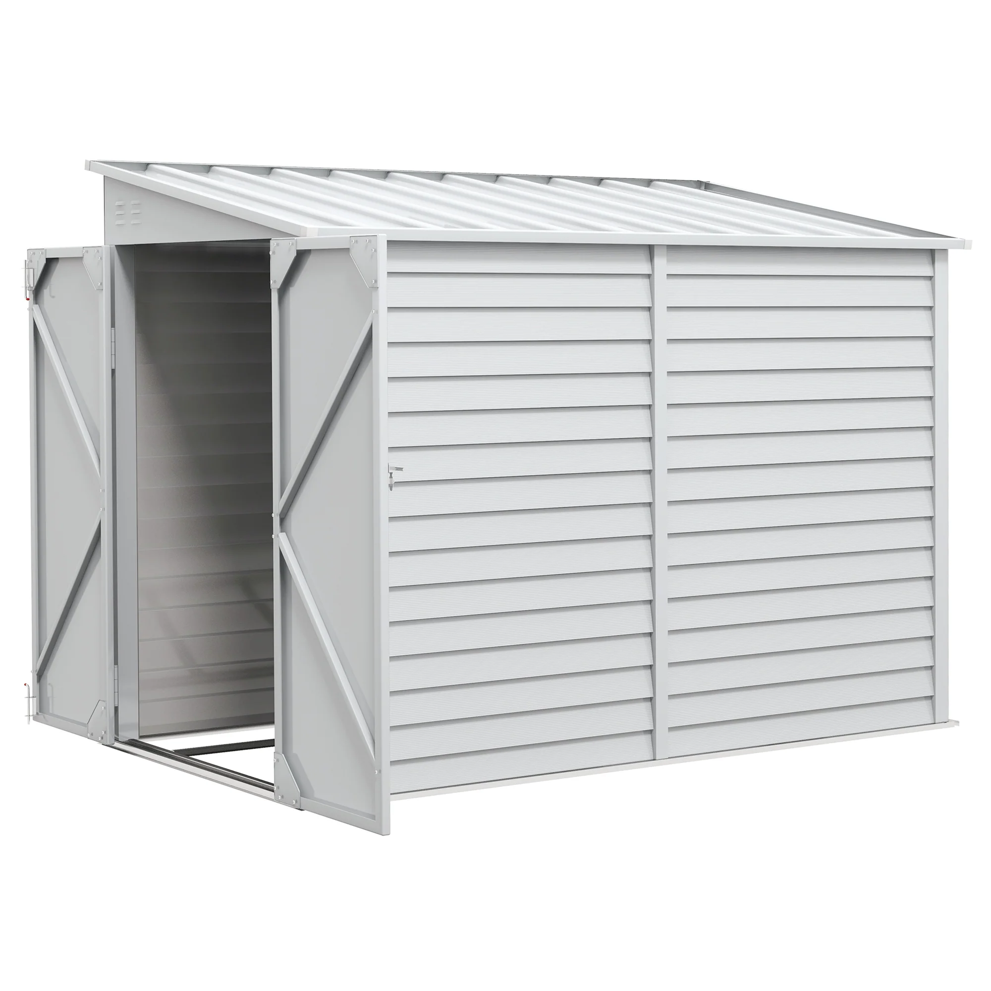 4.6' x 9' Steel Outdoor Storage Shed, with Foundation Kit, Lockable Doors and Gloves, White - Image 2