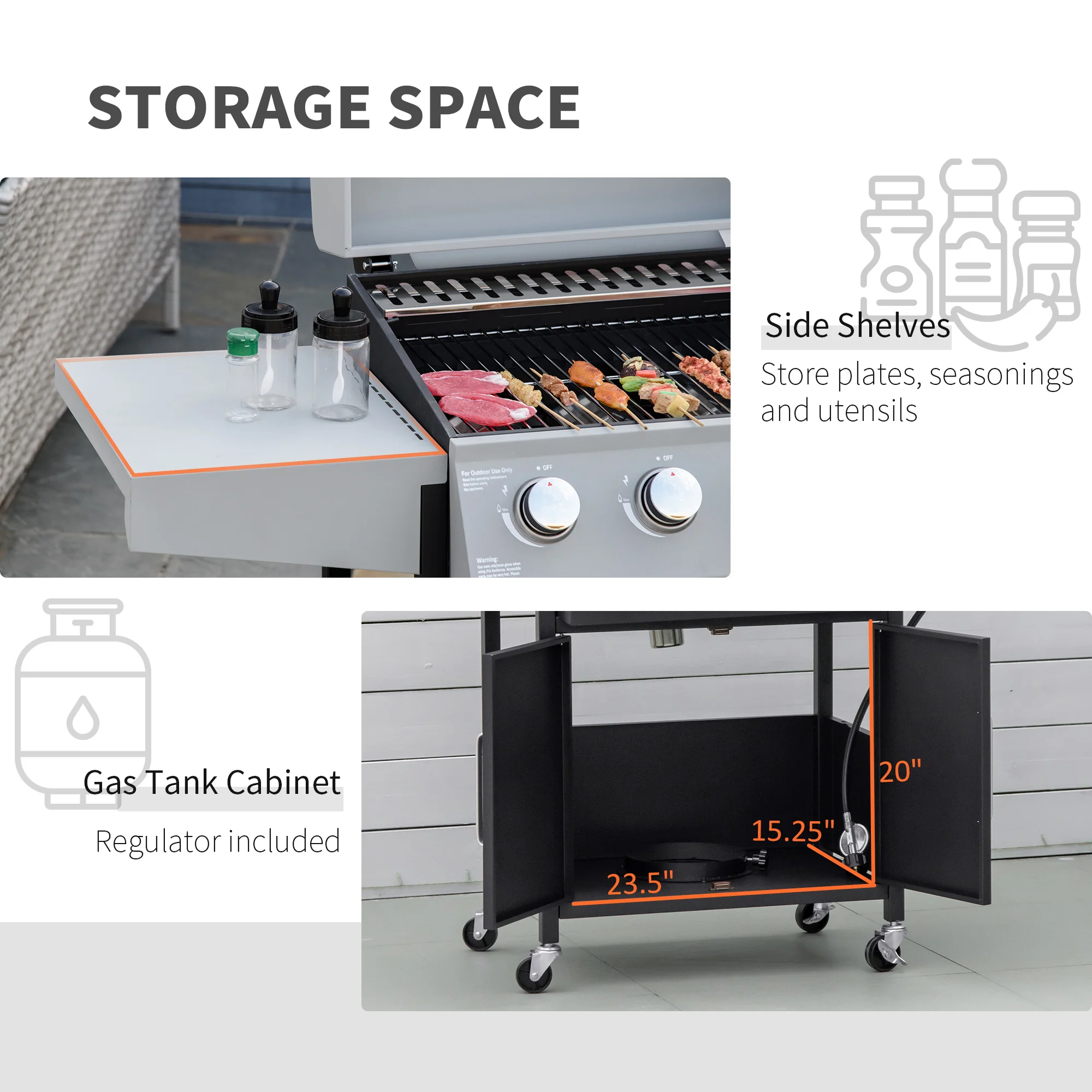 4 Burner Propane Gas Grill with Side Burner with Wheels & Storage Cabinet, 50,000 BTU, Silver - Image 8