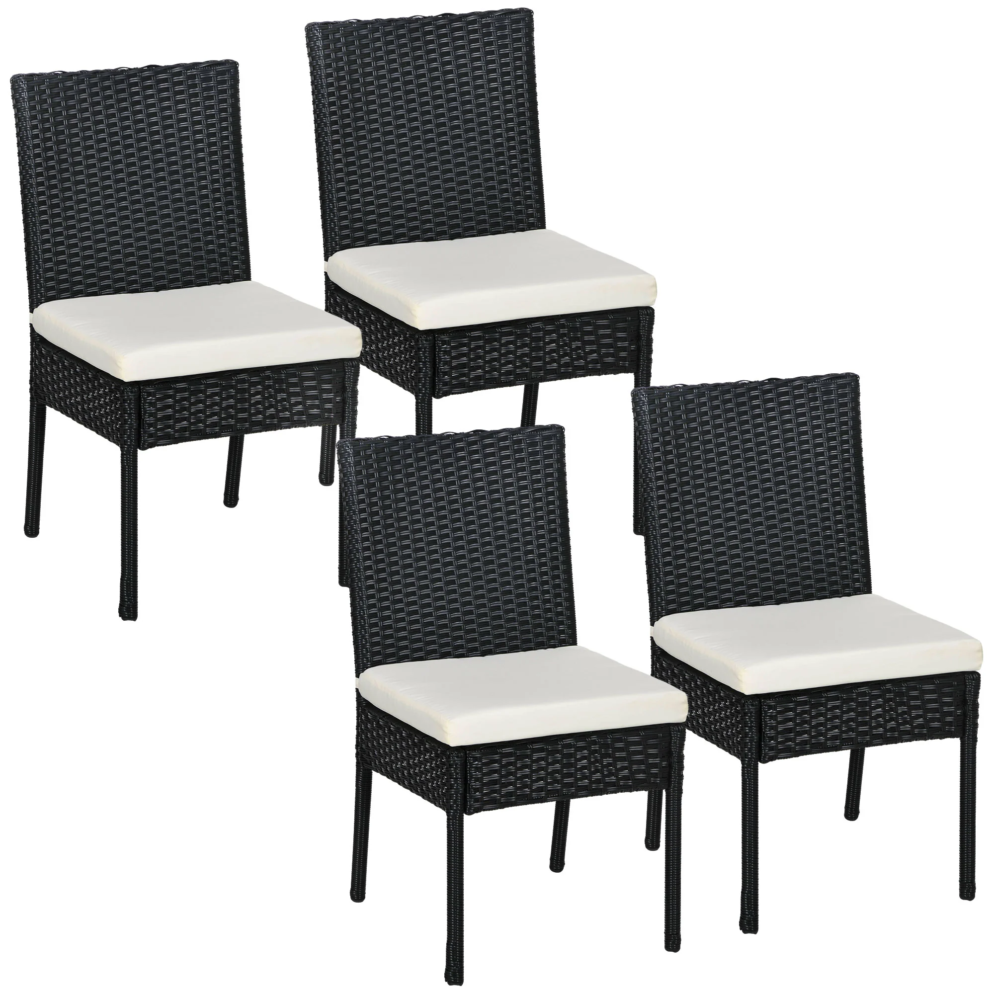 4 Outdoor Wicker Dining Chairs with Cushions & Backrests for Patio, Garden, Cream White - Image 12