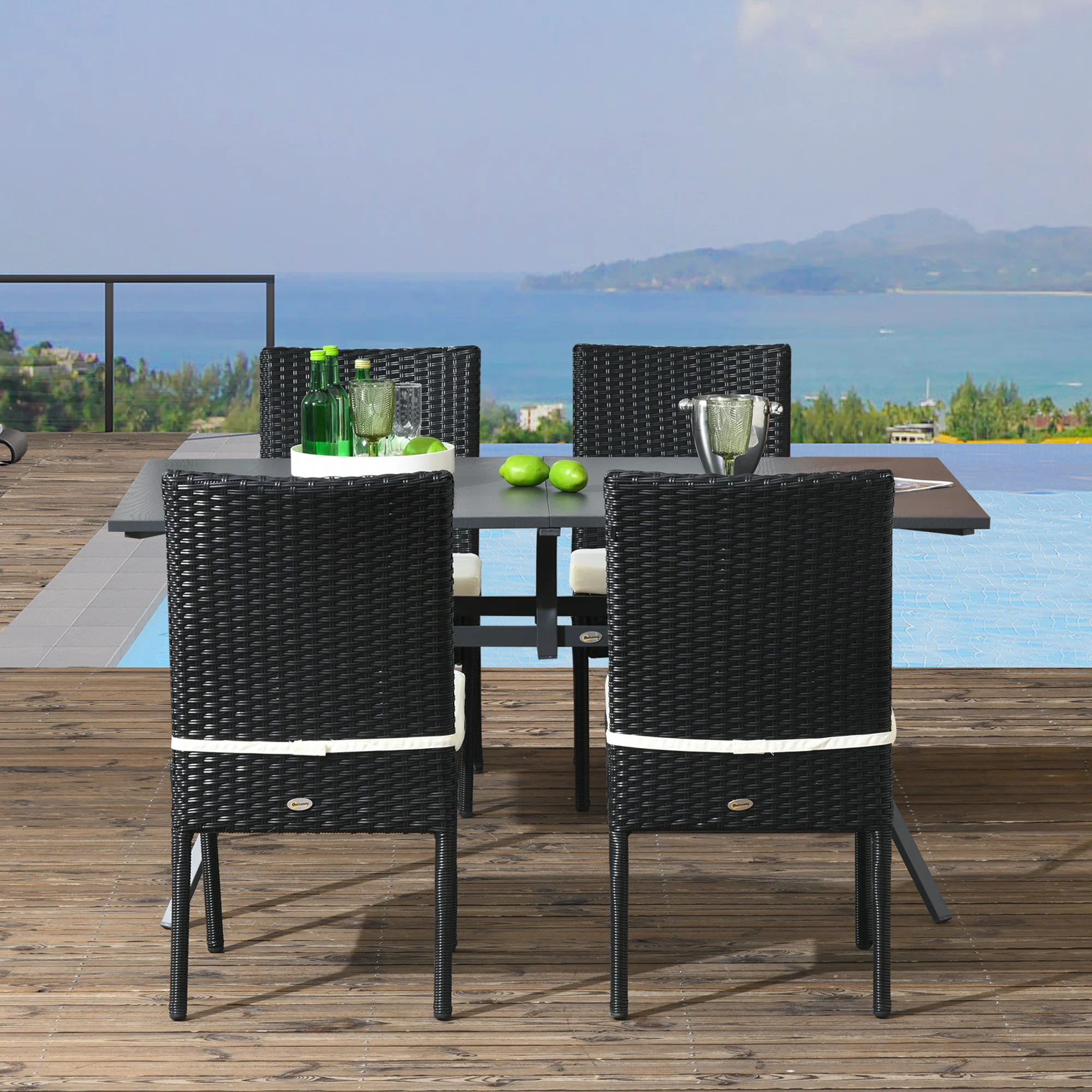 4 Outdoor Wicker Dining Chairs with Cushions & Backrests for Patio, Garden, Cream White - Image 4