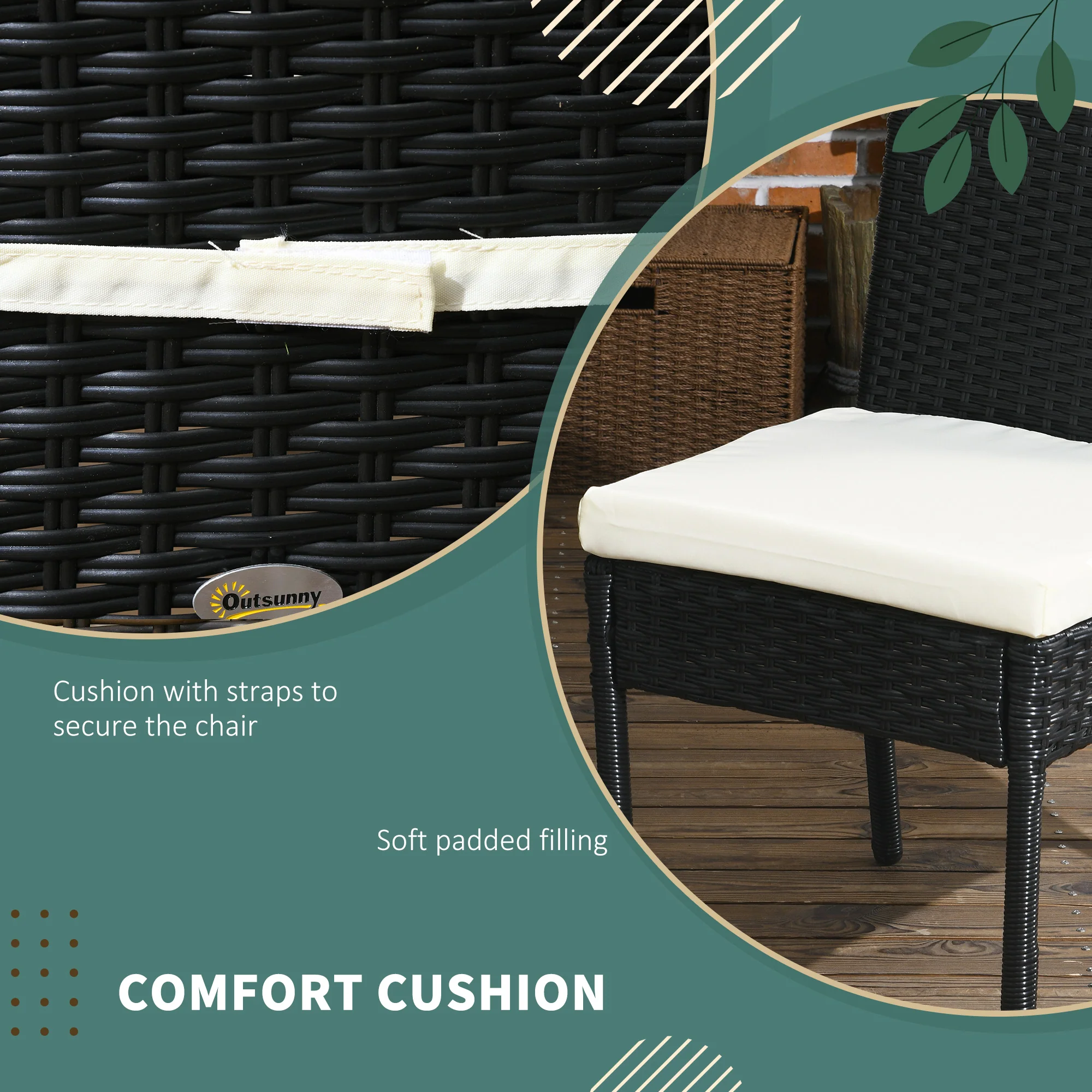 4 Outdoor Wicker Dining Chairs with Cushions & Backrests for Patio, Garden, Cream White - Image 6