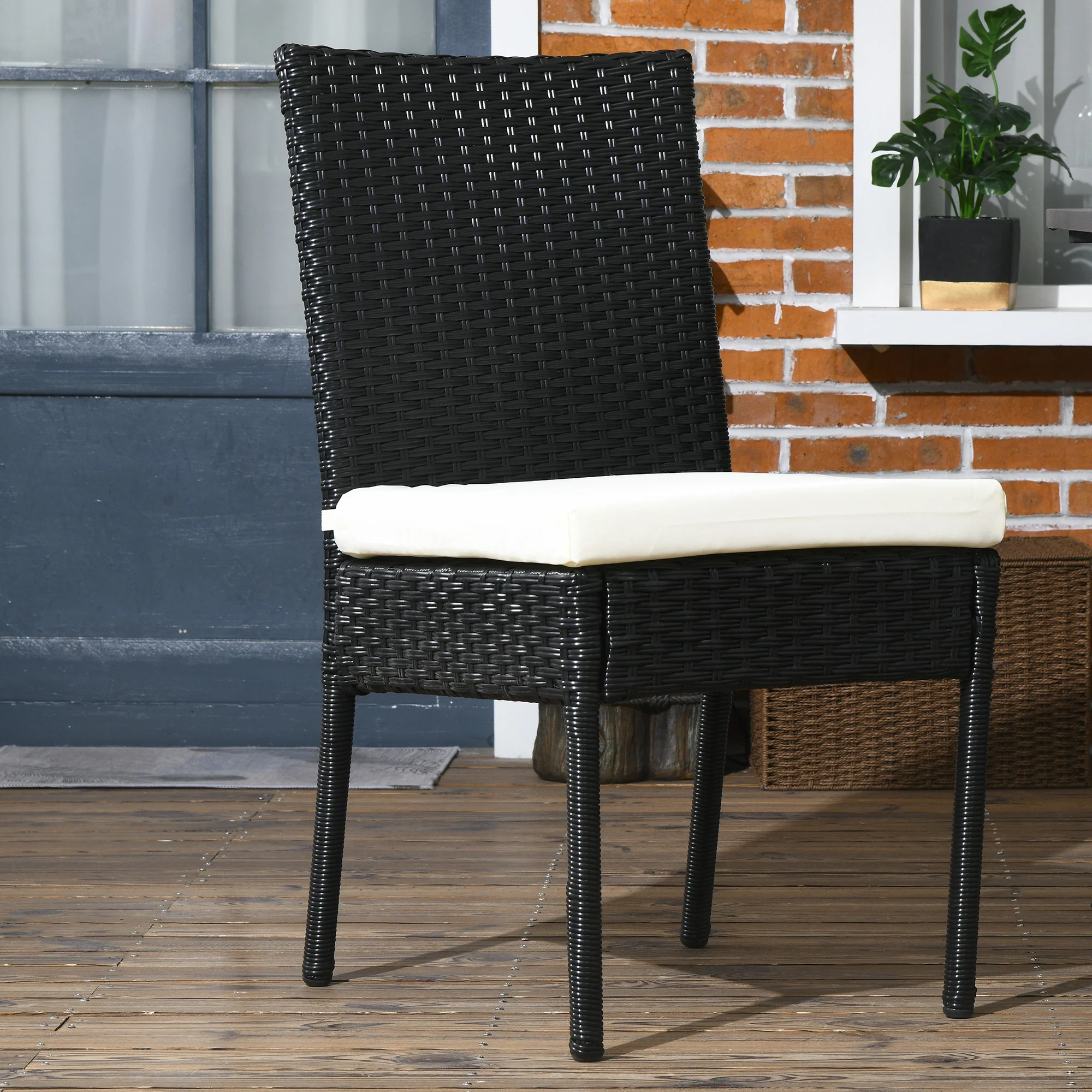 4 Outdoor Wicker Dining Chairs with Cushions & Backrests for Patio, Garden, Cream White - Image 9