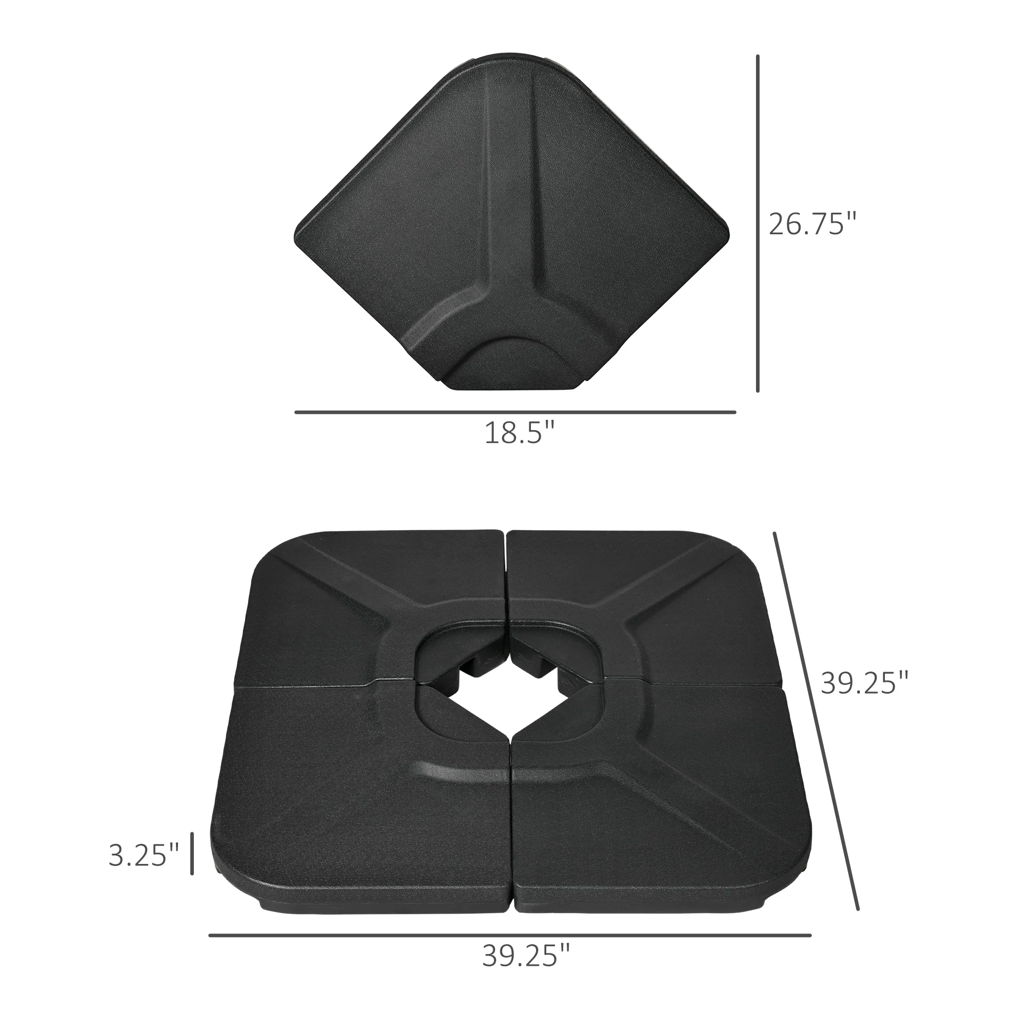 4-Piece 175lb Cantilever Patio Umbrella Base Weights for Offset Hanging Umbrella, HDPE Water or Sand Filled Umbrella Weights for Cross Base Stand, Black - Image 5