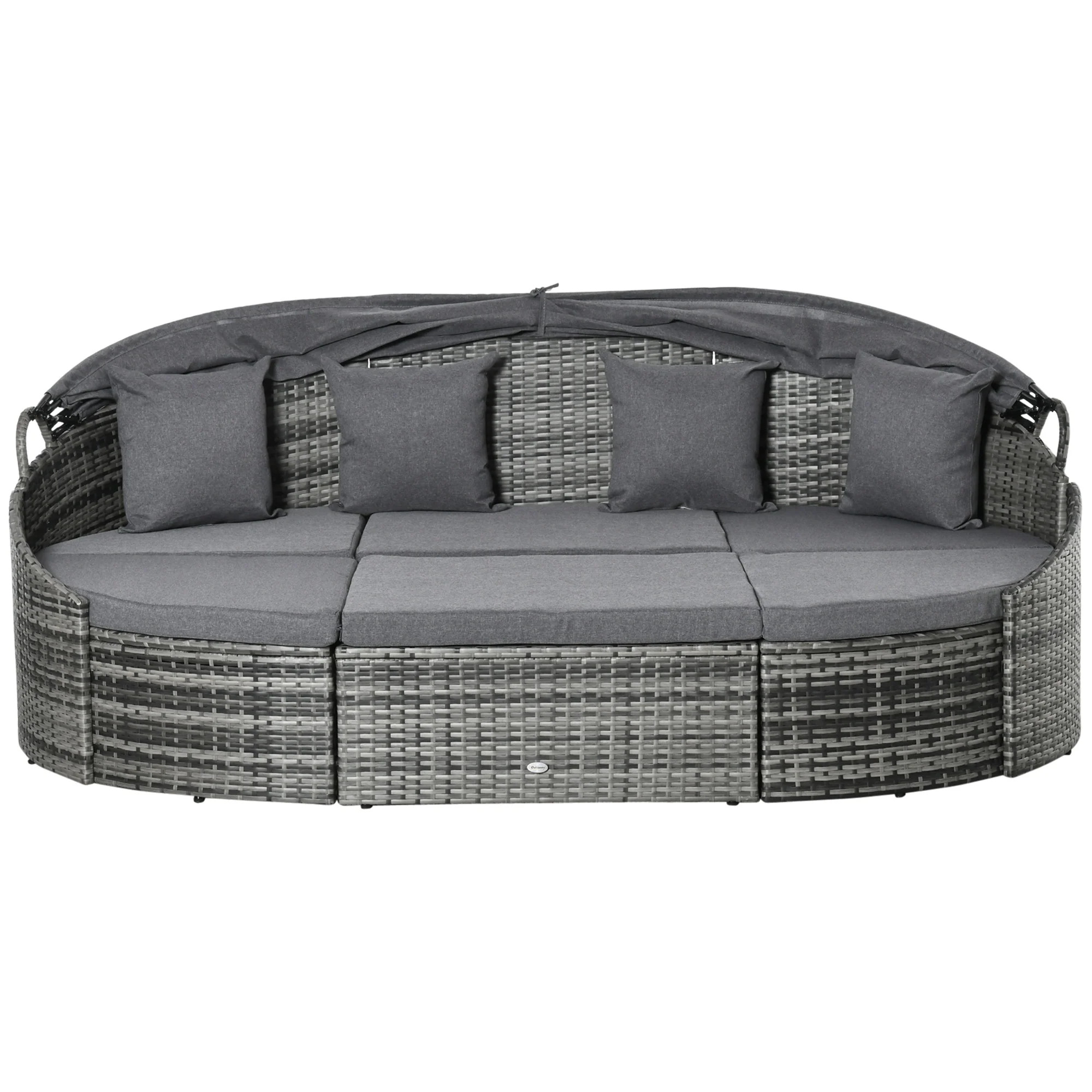 4-Piece Round Patio Daybed, Sectional Sofa with Canopy, Footrest, Table, Grey - Image 2