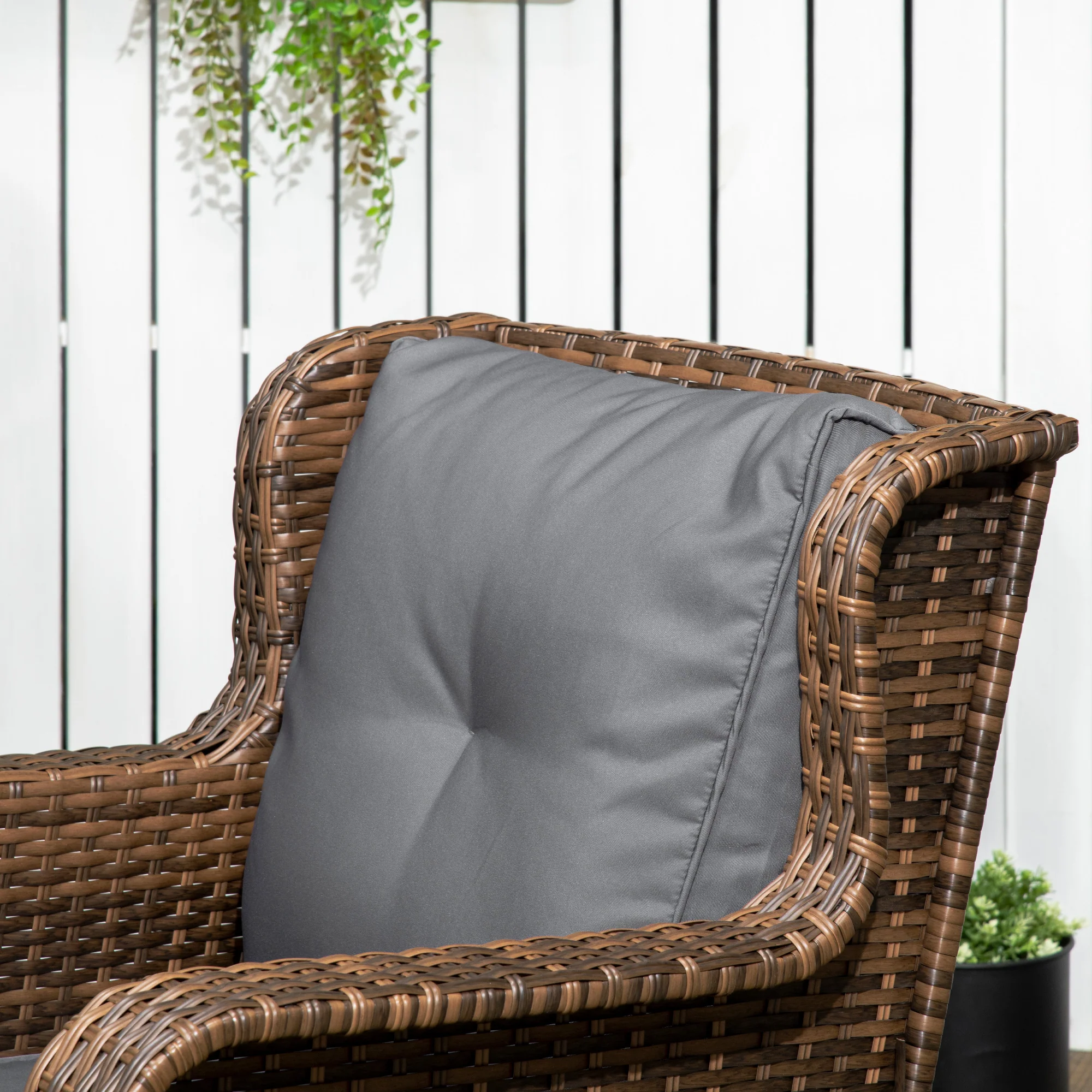 4 Piece PE Rattan Patio Furniture Set with 2 Swivel Rockers, 2-Tier Glass Table & Loveseat, Gray - Image 10