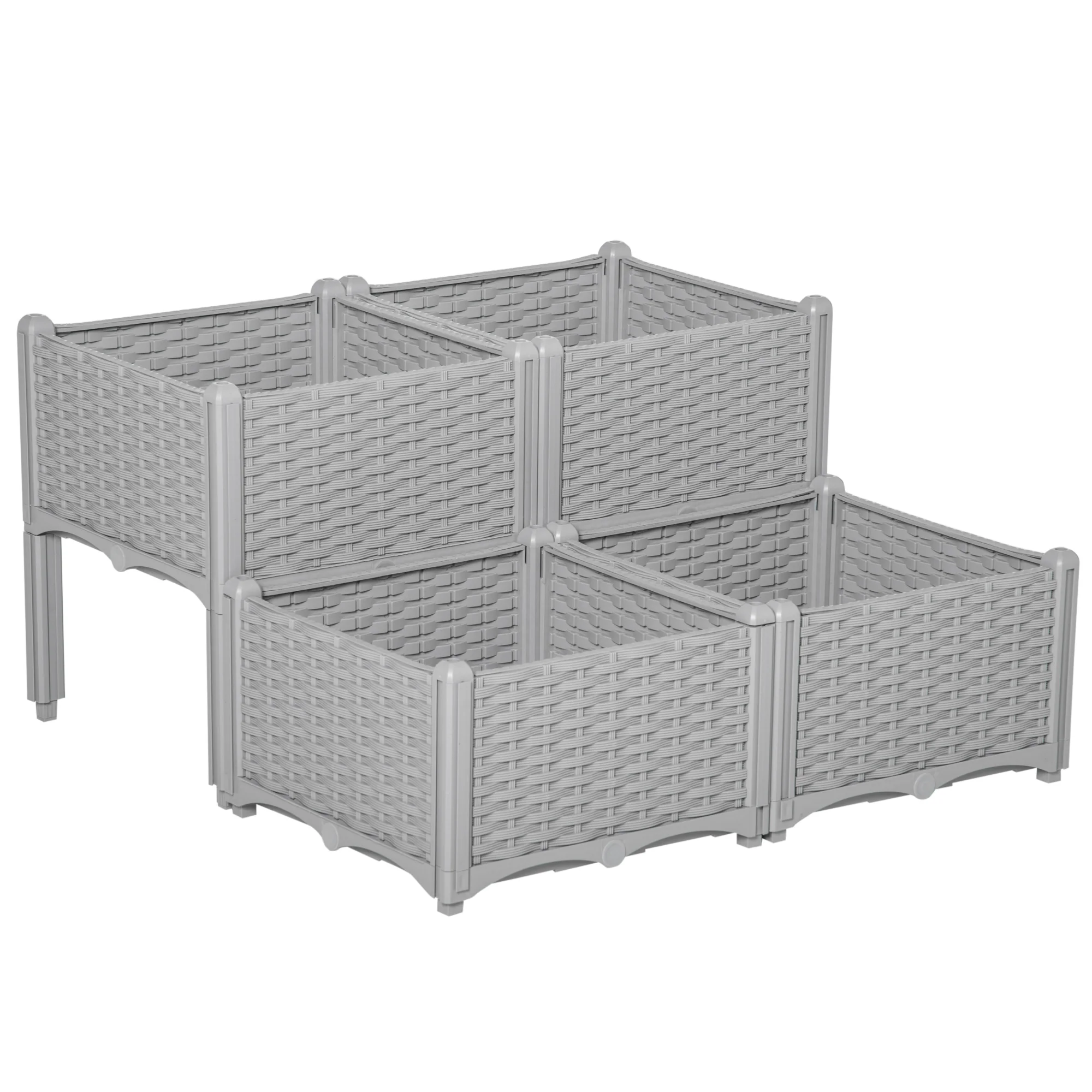 4 Piece Raised Garden Bed with Legs, Self-Watering Planter Box Raised Bed to Grow Flowers, Herbs & Vegetables, Gray - Image 12