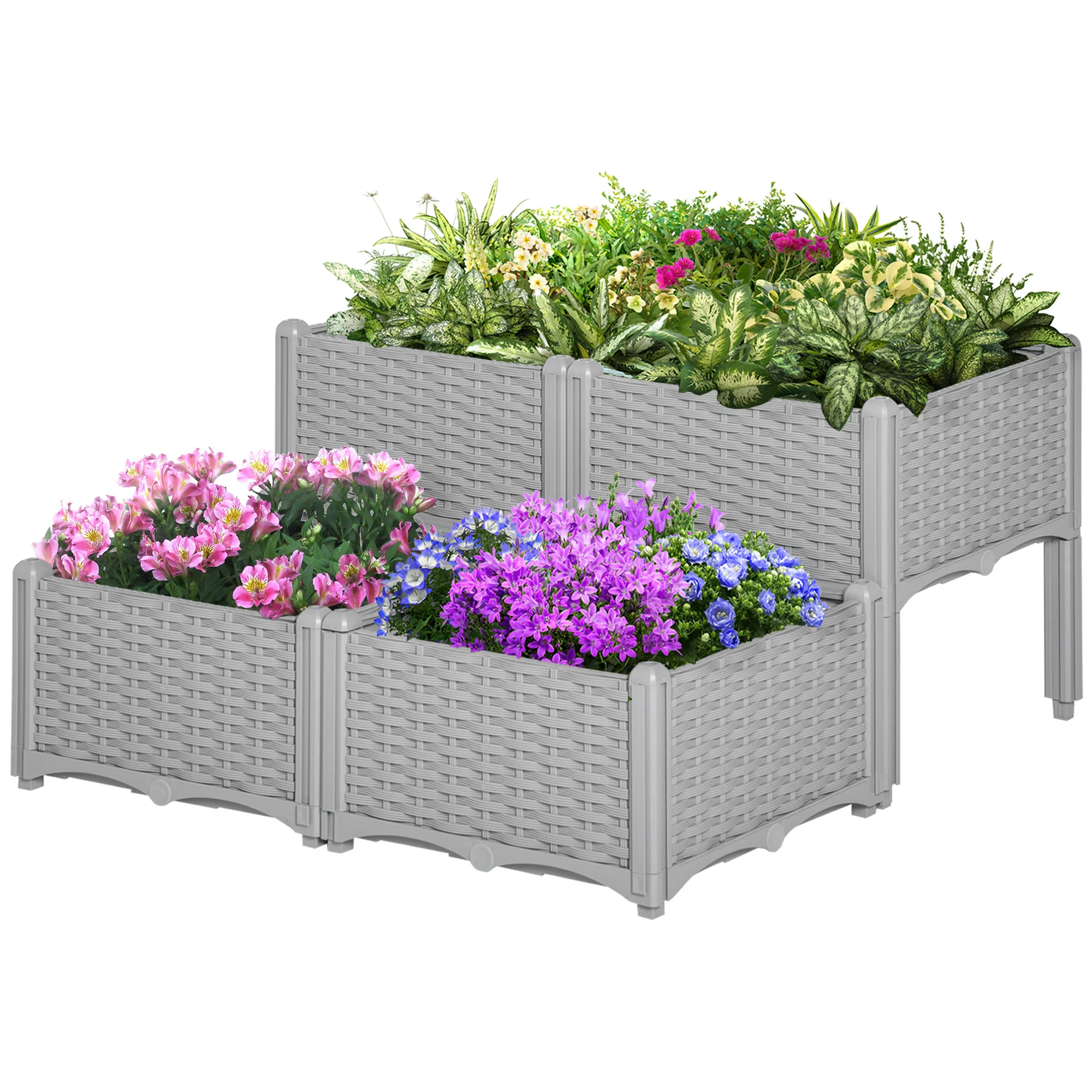 4 Piece Raised Garden Bed with Legs, Self-Watering Planter Box Raised Bed to Grow Flowers, Herbs & Vegetables, Gray - Image 2