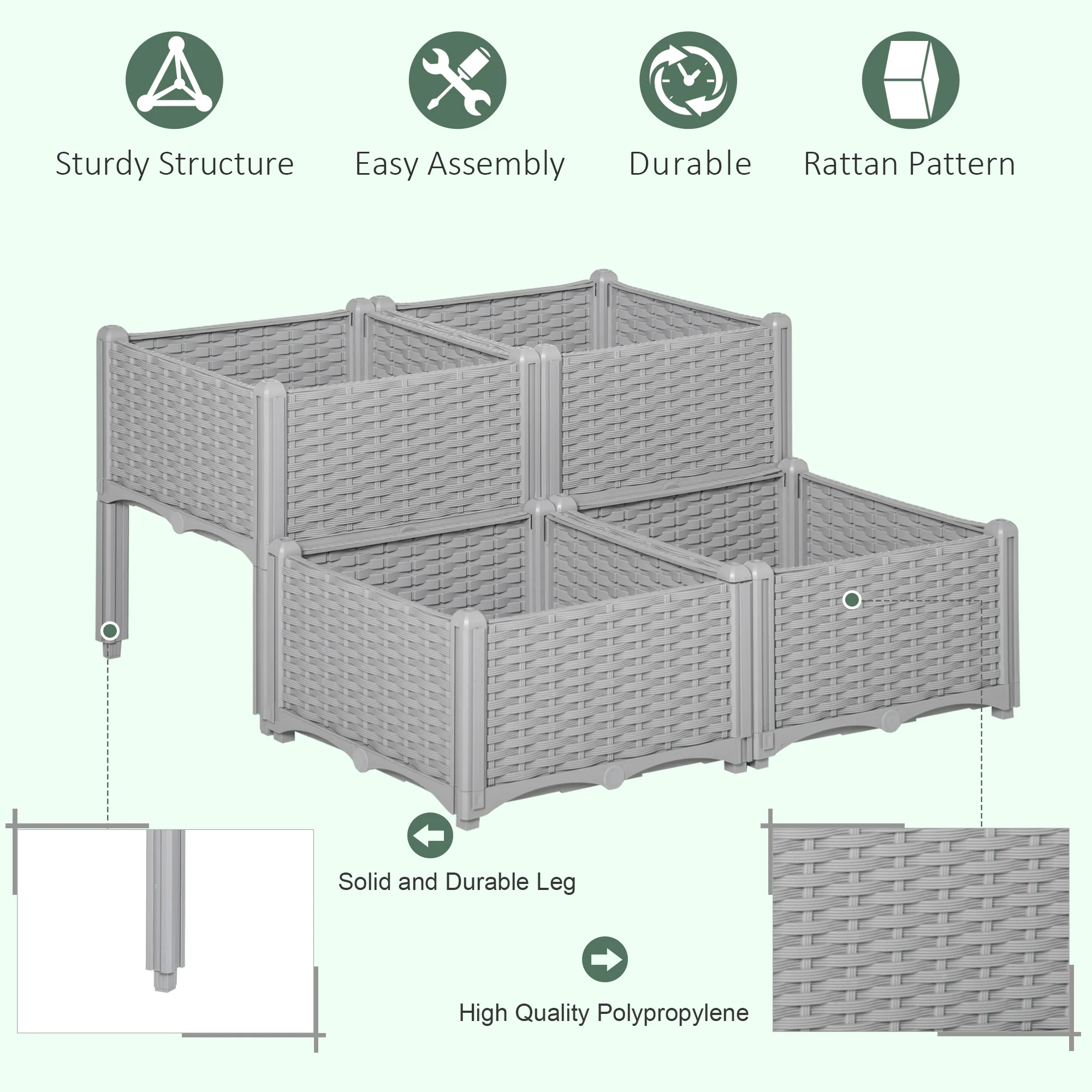 4 Piece Raised Garden Bed with Legs, Self-Watering Planter Box Raised Bed to Grow Flowers, Herbs & Vegetables, Gray - Image 6