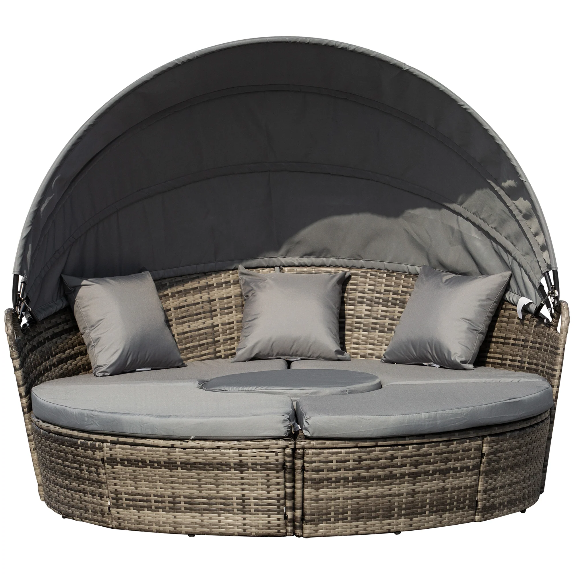 4-Piece Round Convertible Daybed with Adjustable Canopy, Sectional Sofa, 2 Chairs, Table, Dark Gray - Image 12