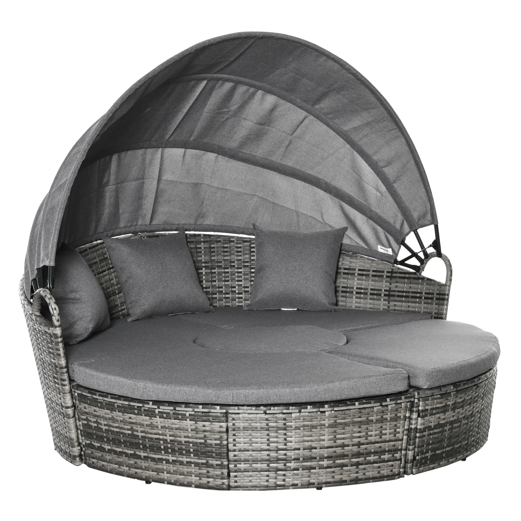 Round Outdoor Daybed with Canopy, 4-Piece Sectional Outdoor Sofa, 3 Chairs, Tea Table, Gray - Image 12