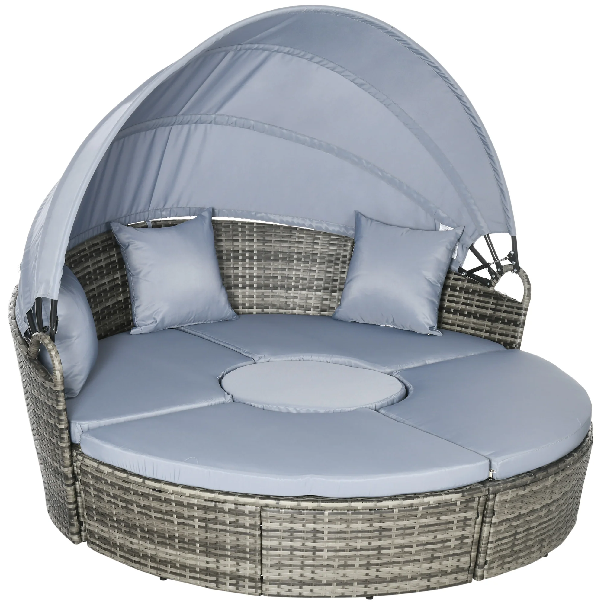 Round Outdoor Daybed with Canopy, 4-Piece Sectional Outdoor Sofa, 3 Chairs, Tea Table, Light Gray - Image 11