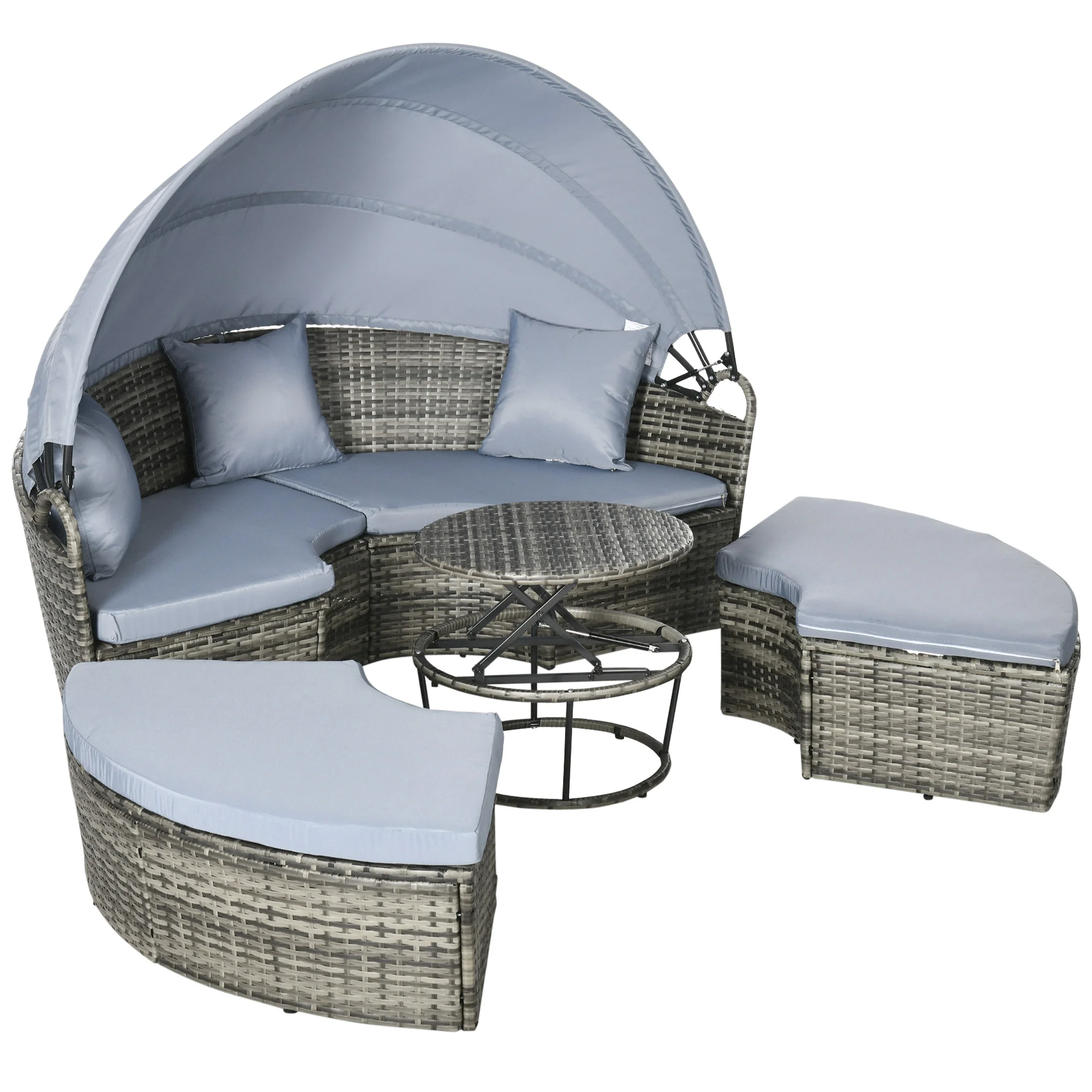 Round Outdoor Daybed with Canopy, 4-Piece Sectional Outdoor Sofa, 3 Chairs, Tea Table, Light Gray - Image 2