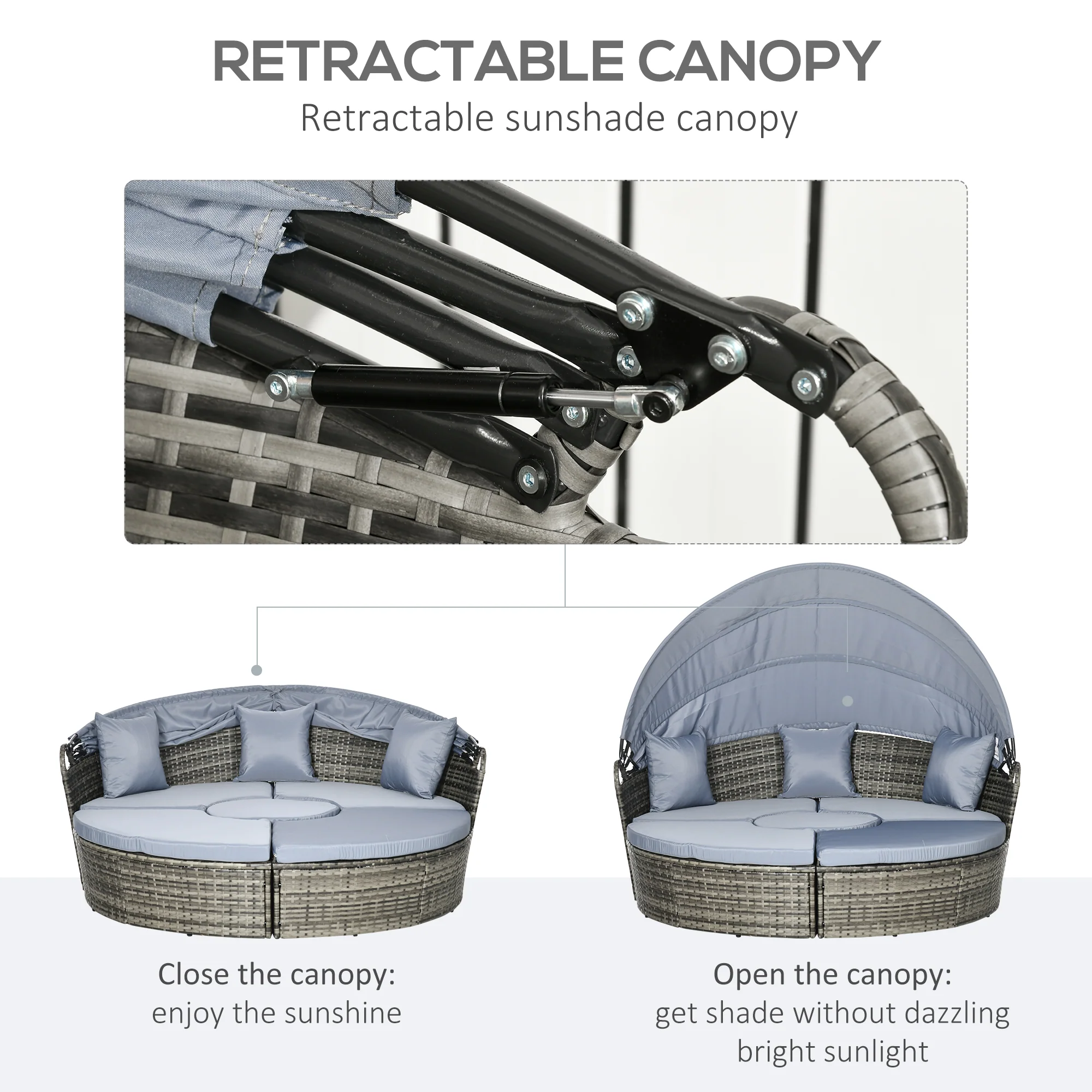 Round Outdoor Daybed with Canopy, 4-Piece Sectional Outdoor Sofa, 3 Chairs, Tea Table, Light Gray - Image 6