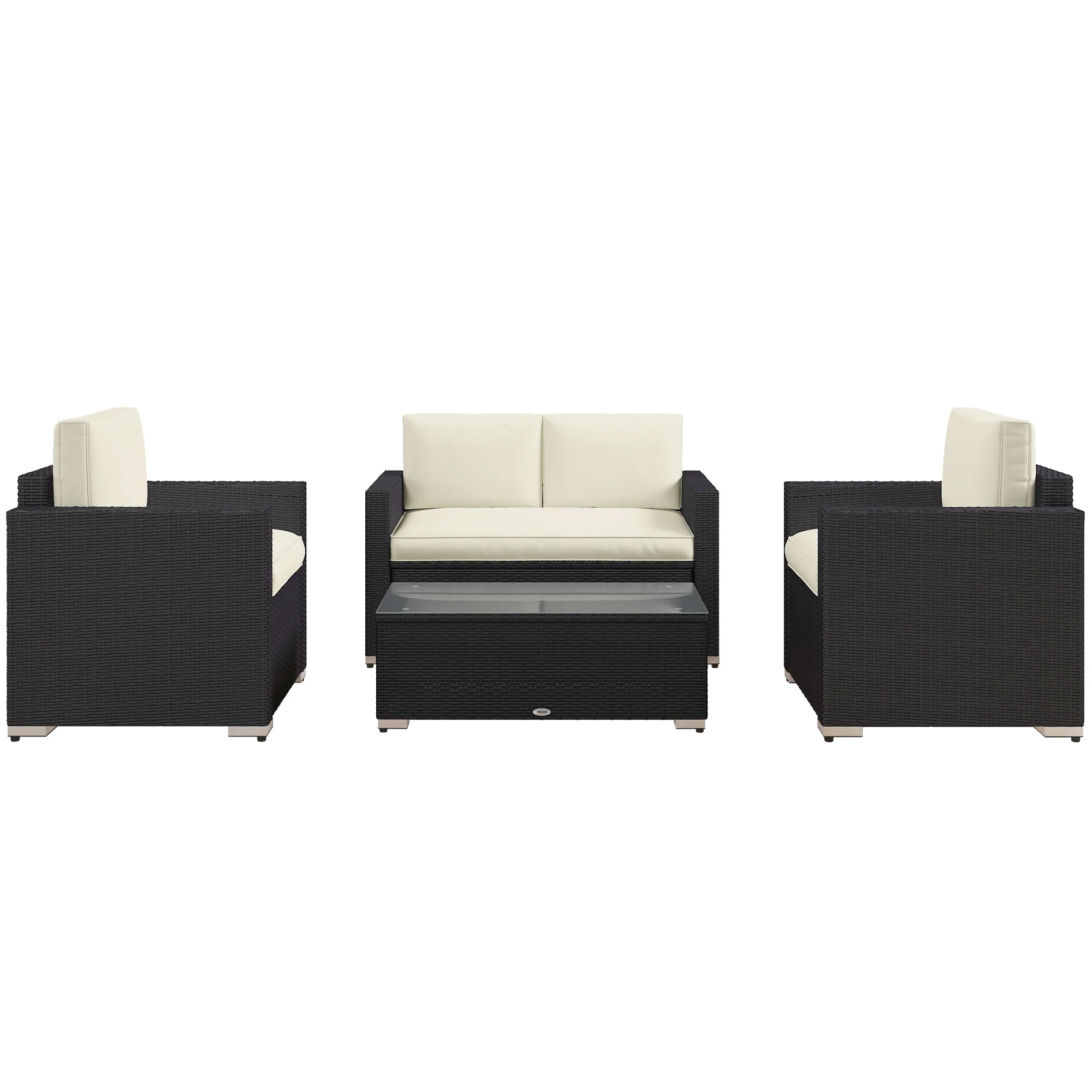 4-Piece Rattan Patio Sofa Set with Loveseat & Glass Coffee Table, Cream - Image 2