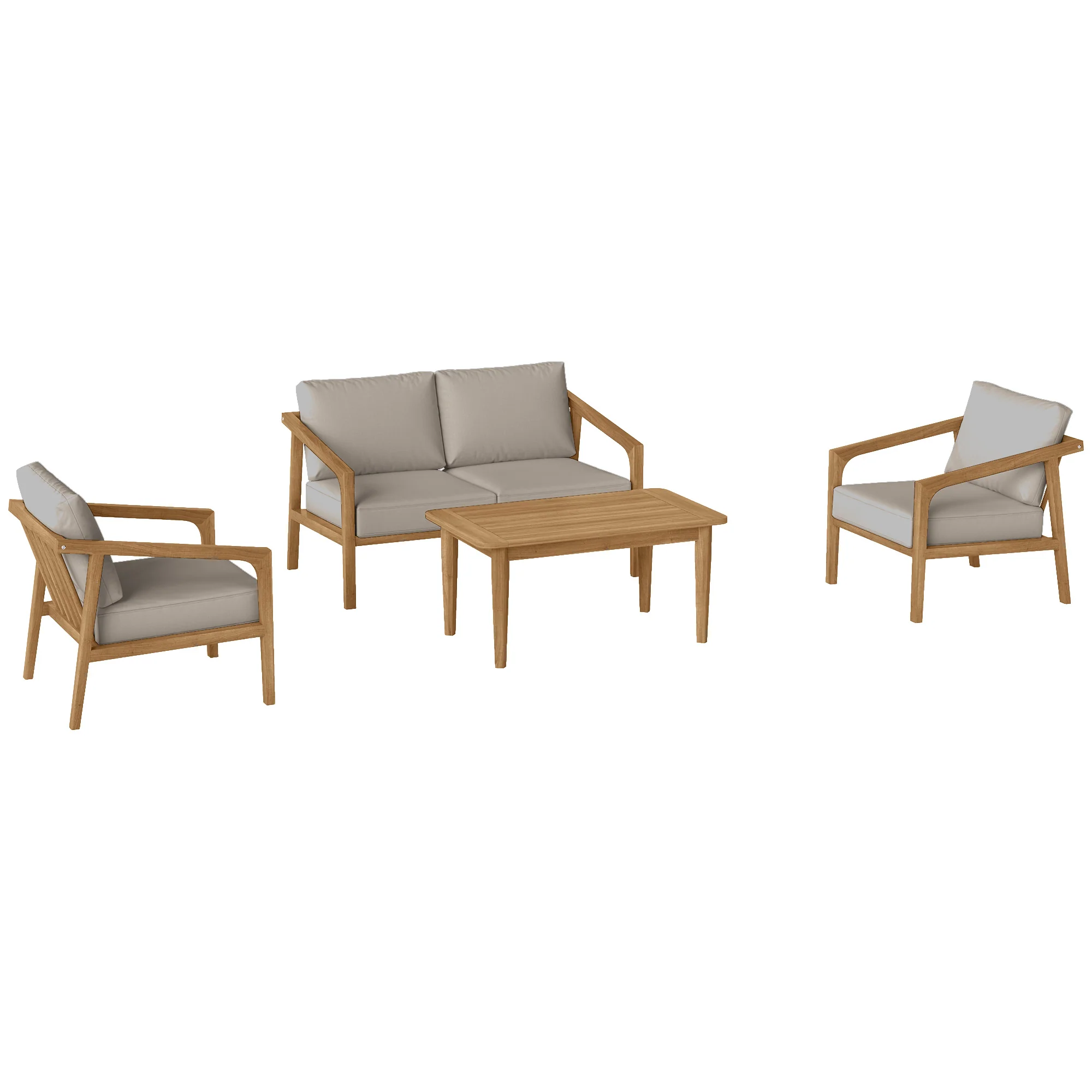 4 Pieces Acacia Wood Patio Furniture Set, Outdoor Sofa Set with Thickened Cushions, Teak