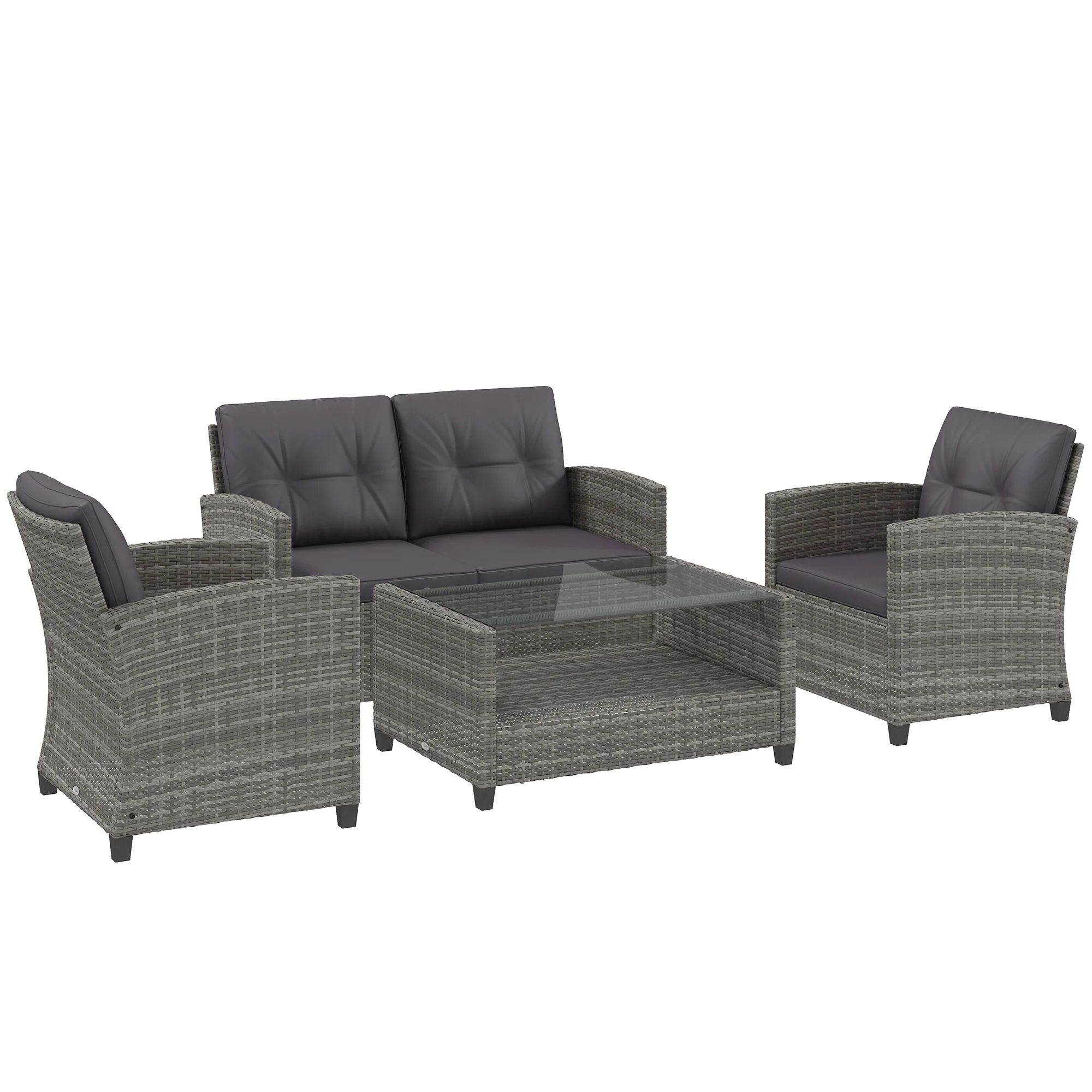 4-Piece PE Wicker Patio Set with Two-tier Coffee Table & Cushions, Charcoal - Image 12