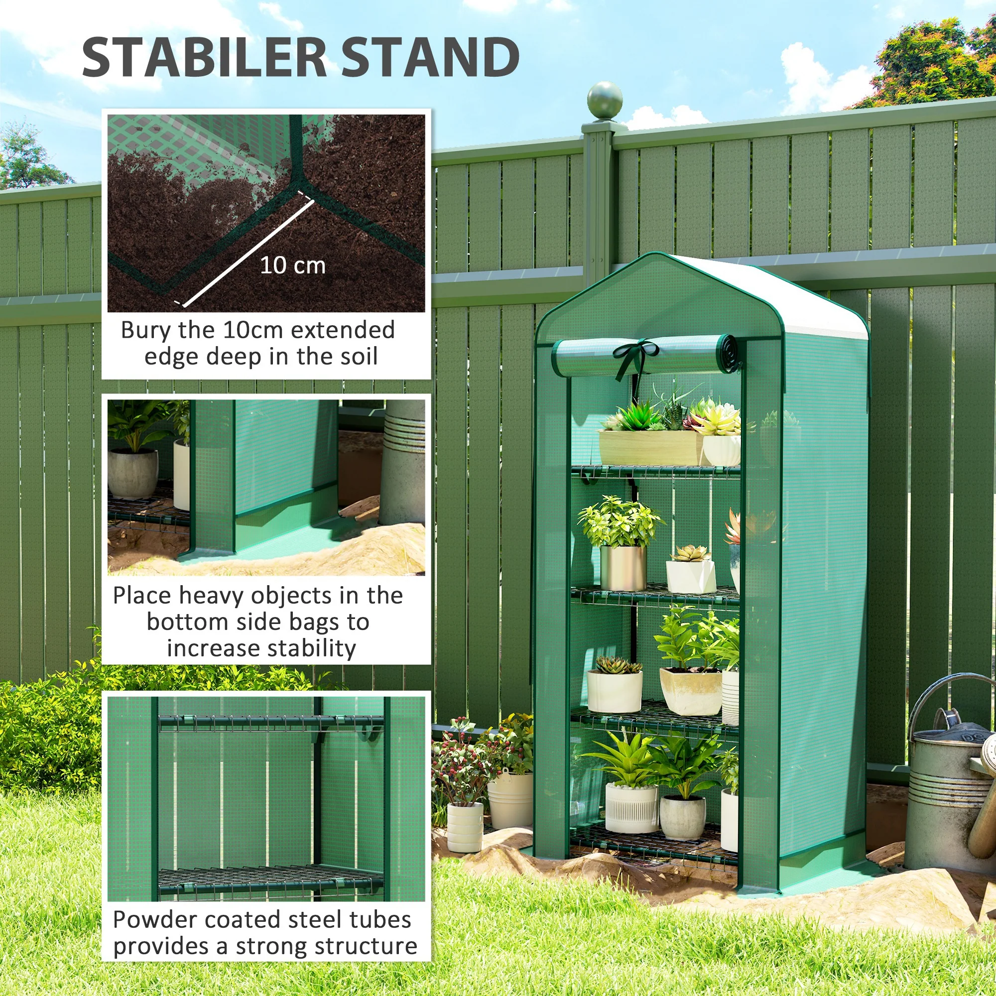 27.6" x 19.7" x 62.2 Mini Greenhouse with 4 Tier, for Garden Yard Backyard, Green - Image 10