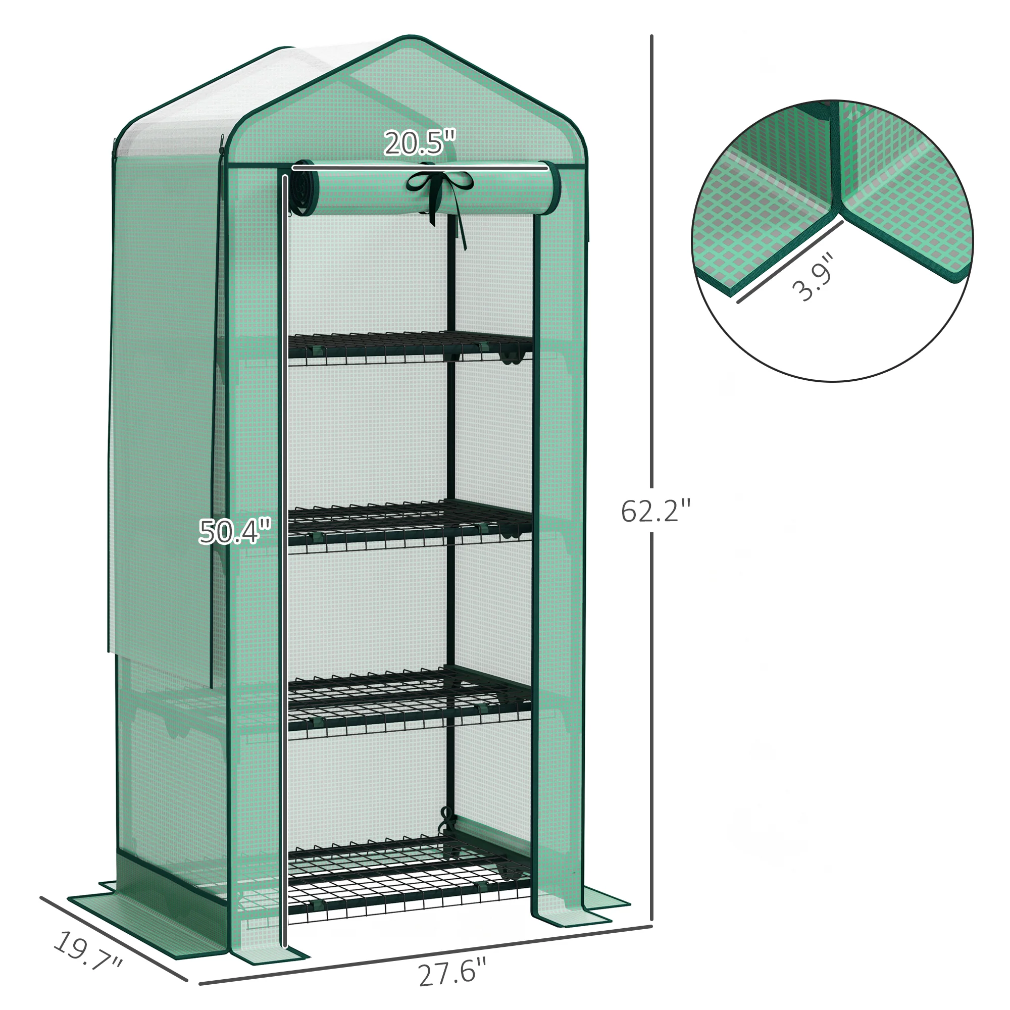27.6" x 19.7" x 62.2 Mini Greenhouse with 4 Tier, for Garden Yard Backyard, Green - Image 5