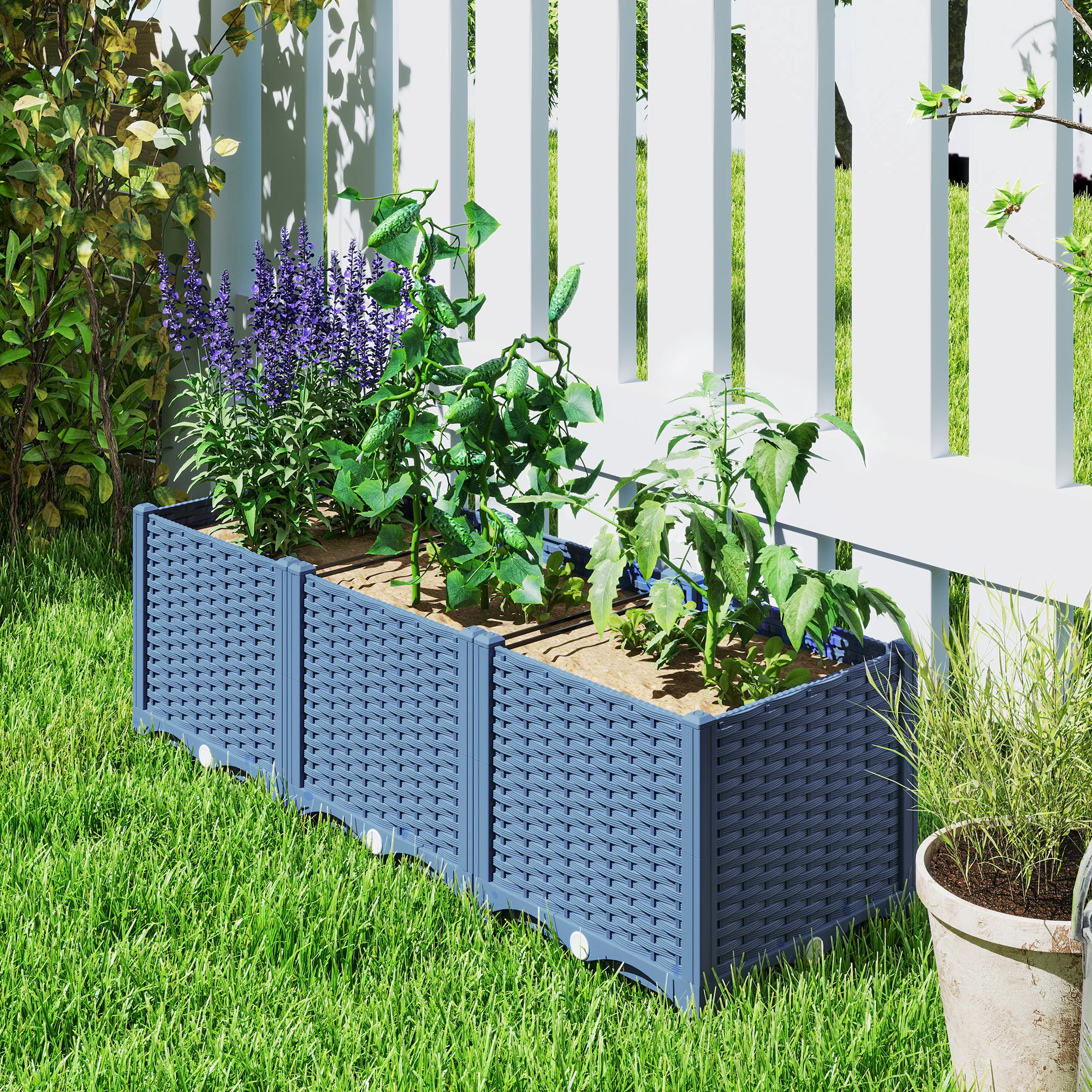 4 x 1 x 1 ft Raised Garden Bed, Indoor Outdoor Plastic Planter Box with Drainage Holes for Vegetables, Herbs, Flowers & Succulents, Blue - Image 11