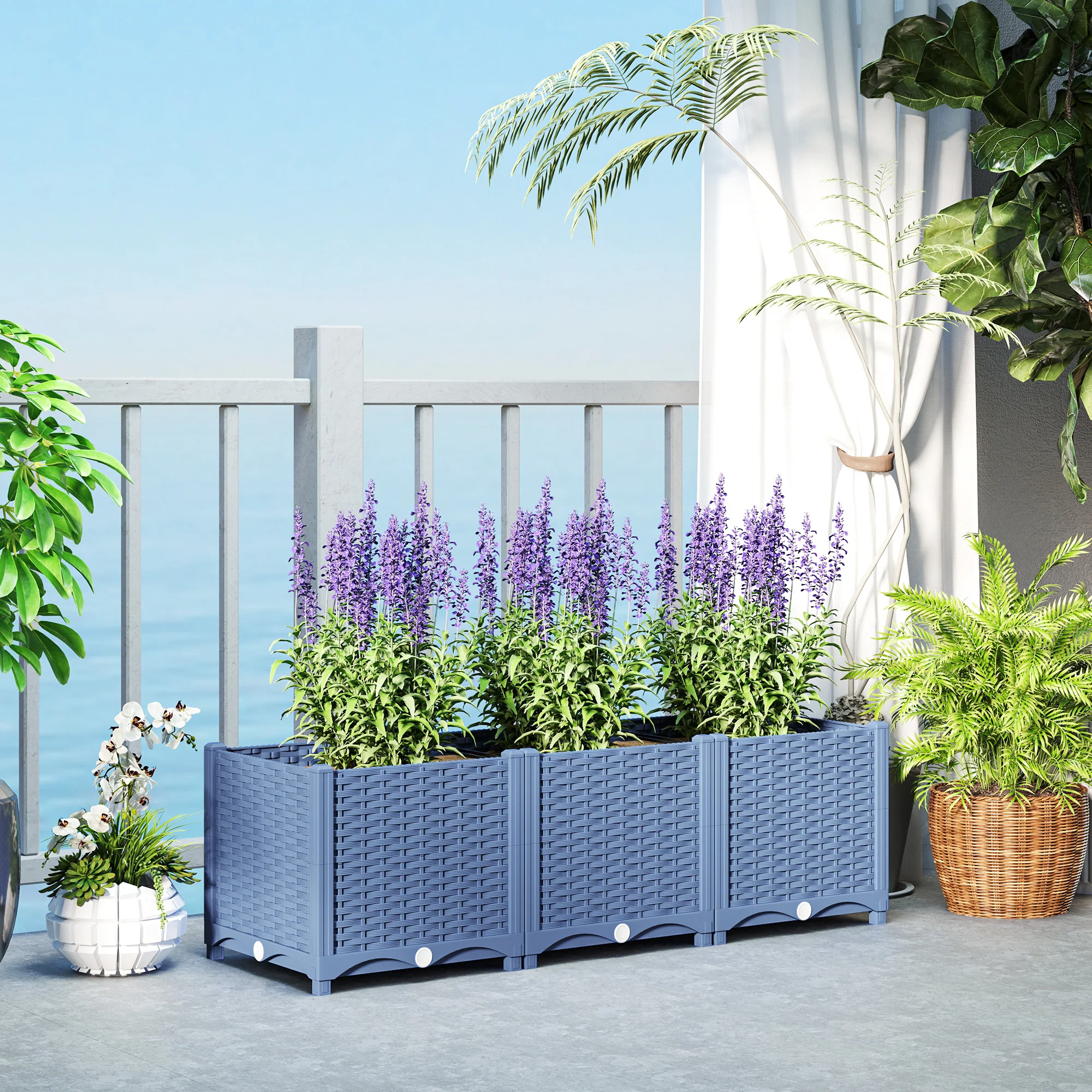 4 x 1 x 1 ft Raised Garden Bed, Indoor Outdoor Plastic Planter Box with Drainage Holes for Vegetables, Herbs, Flowers & Succulents, Blue - Image 3
