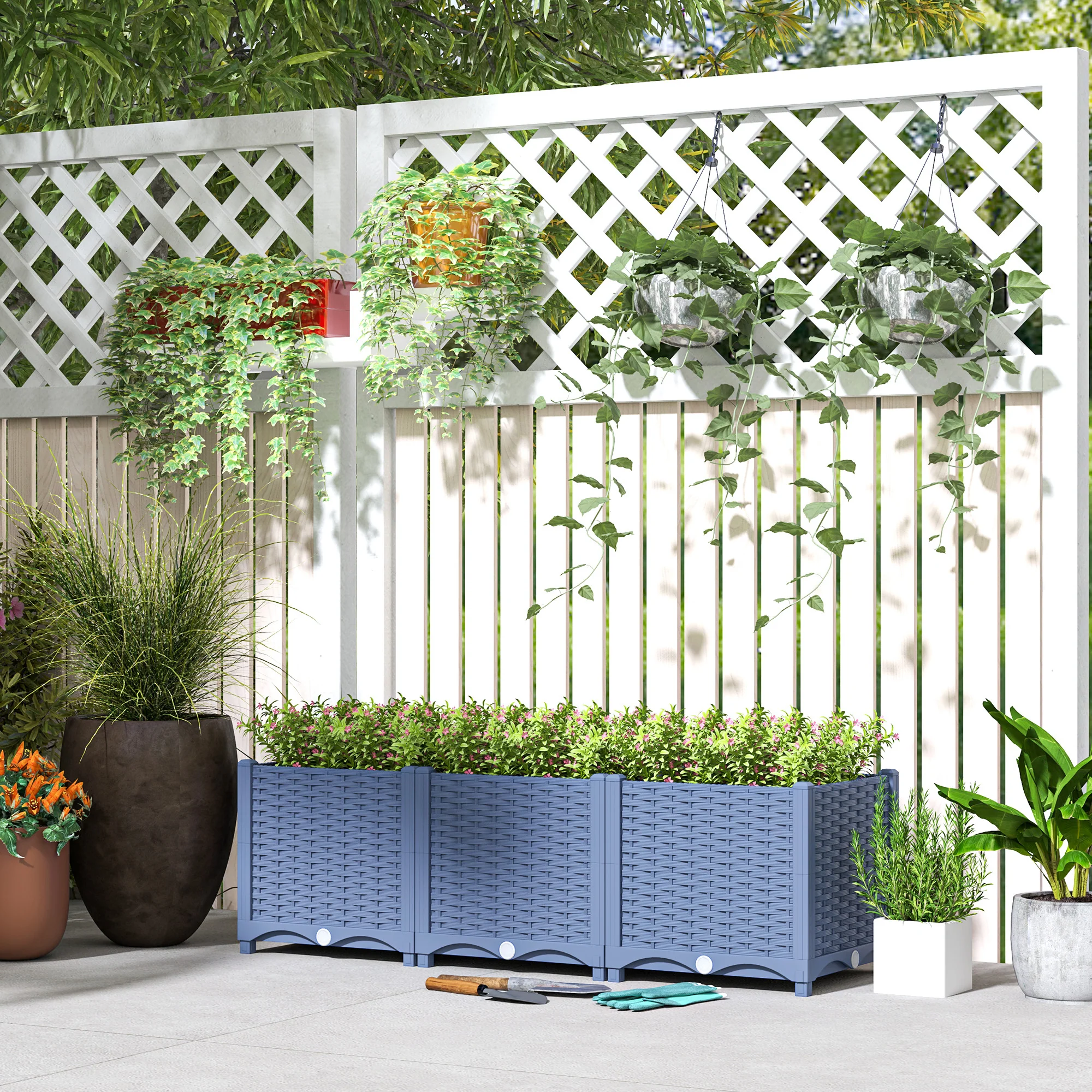 4 x 1 x 1 ft Raised Garden Bed, Indoor Outdoor Plastic Planter Box with Drainage Holes for Vegetables, Herbs, Flowers & Succulents, Blue - Image 4