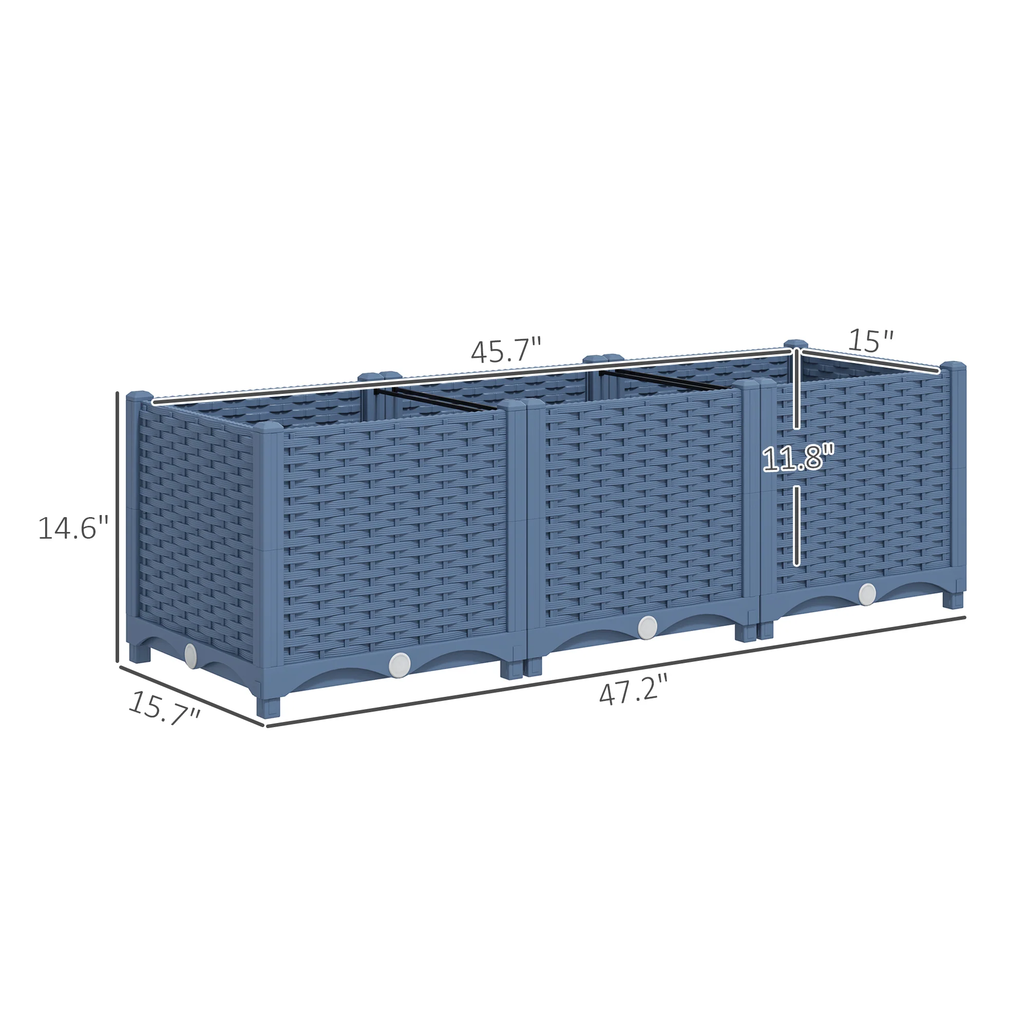 4 x 1 x 1 ft Raised Garden Bed, Indoor Outdoor Plastic Planter Box with Drainage Holes for Vegetables, Herbs, Flowers & Succulents, Blue - Image 5