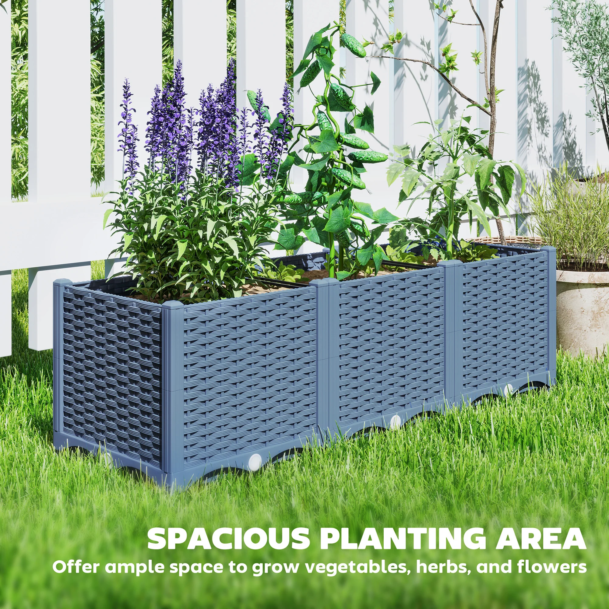 4 x 1 x 1 ft Raised Garden Bed, Indoor Outdoor Plastic Planter Box with Drainage Holes for Vegetables, Herbs, Flowers & Succulents, Blue - Image 6