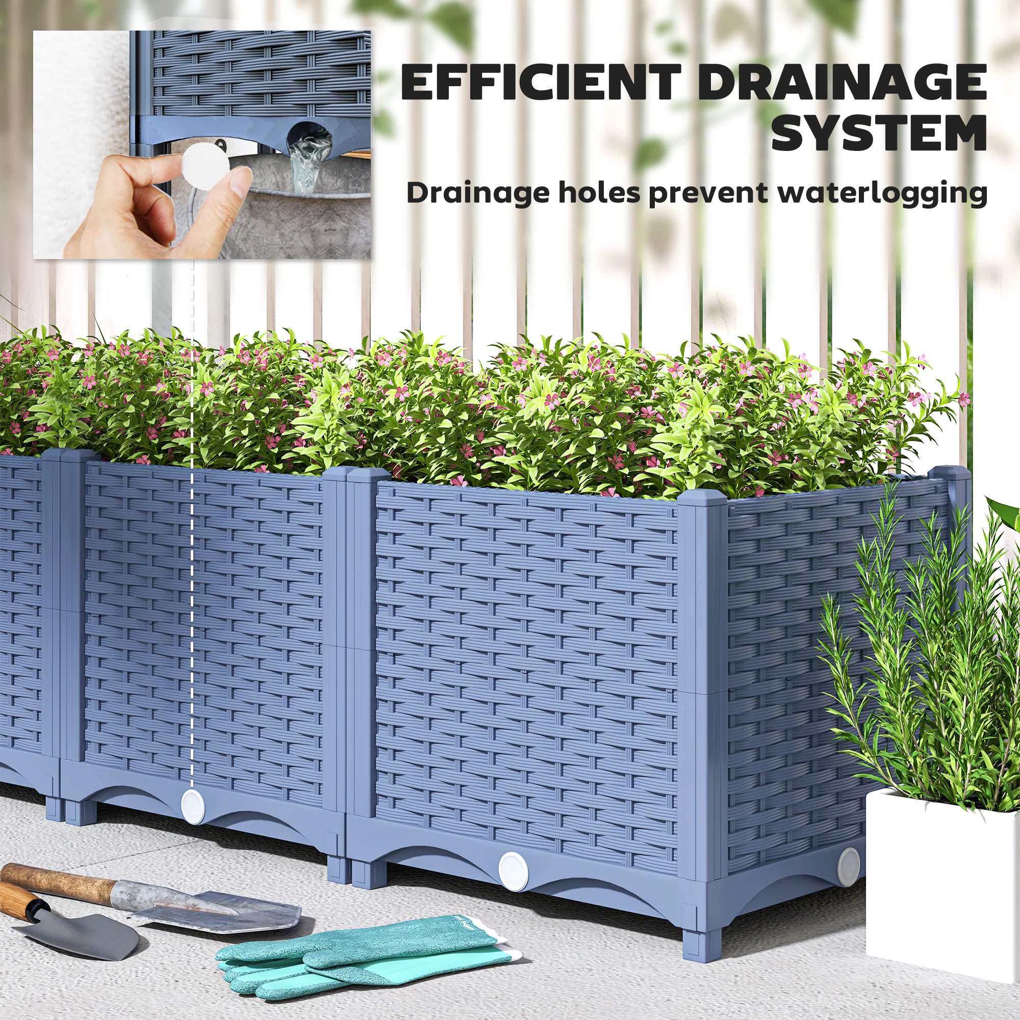 4 x 1 x 1 ft Raised Garden Bed, Indoor Outdoor Plastic Planter Box with Drainage Holes for Vegetables, Herbs, Flowers & Succulents, Blue - Image 8