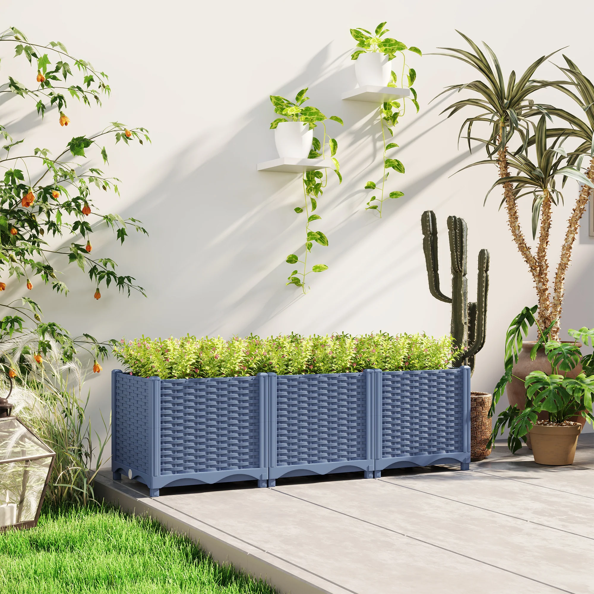 4 x 1 x 1 ft Raised Garden Bed, Indoor Outdoor Plastic Planter Box with Drainage Holes for Vegetables, Herbs, Flowers & Succulents, Blue - Image 9