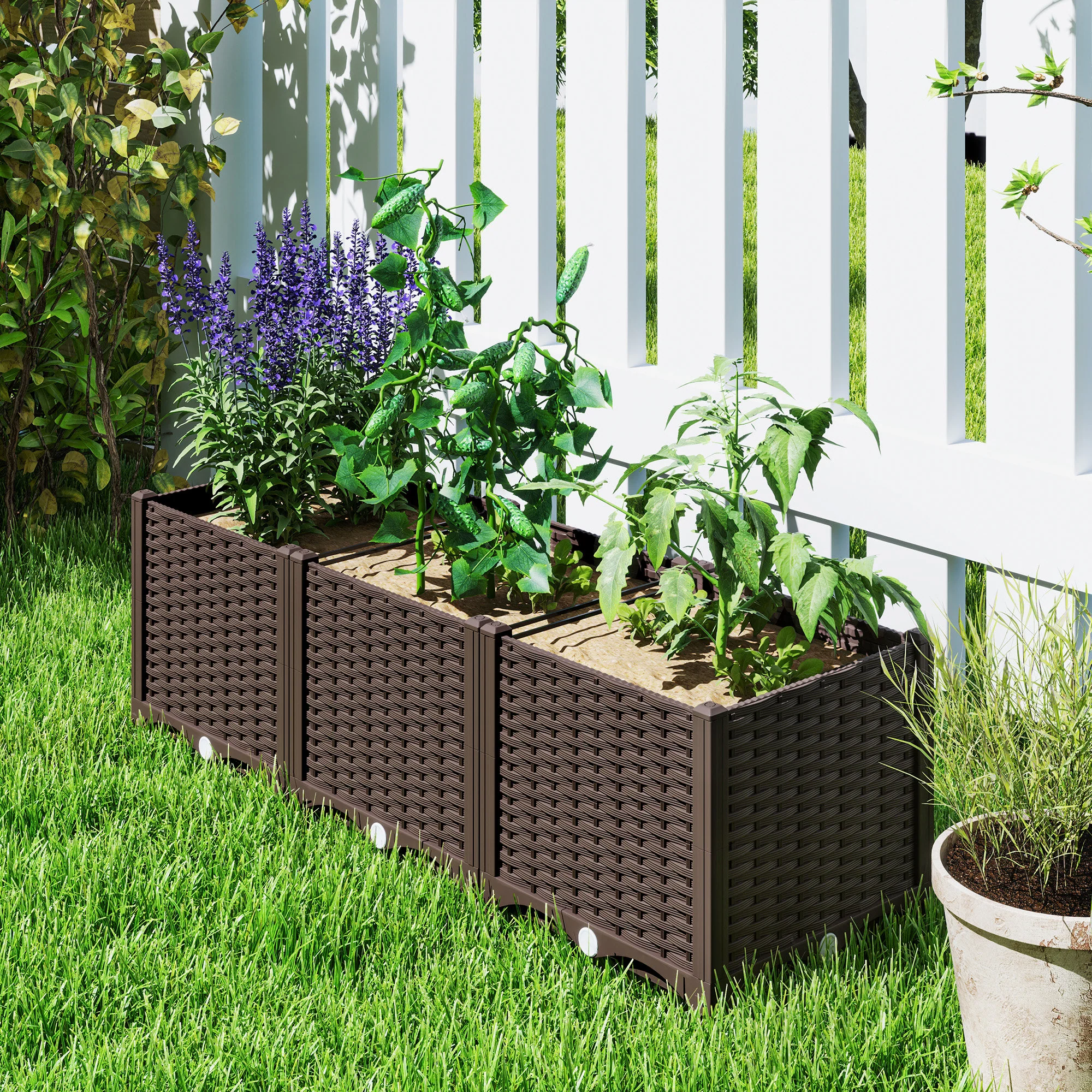 4 x 1 x 1 ft Raised Garden Bed, Indoor Outdoor Plastic Planter Box with Drainage Holes for Vegetables, Herbs, Flowers & Succulents, Brown - Image 11