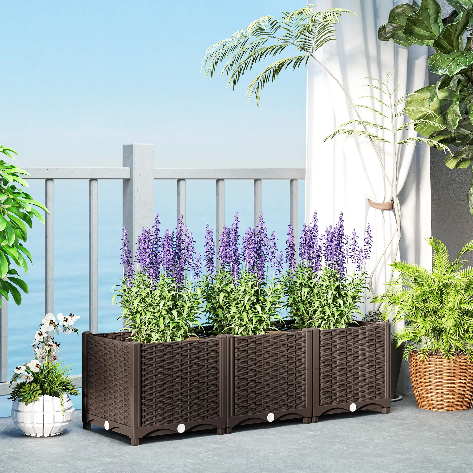 4 x 1 x 1 ft Raised Garden Bed, Indoor Outdoor Plastic Planter Box with Drainage Holes for Vegetables, Herbs, Flowers & Succulents, Brown - Image 3